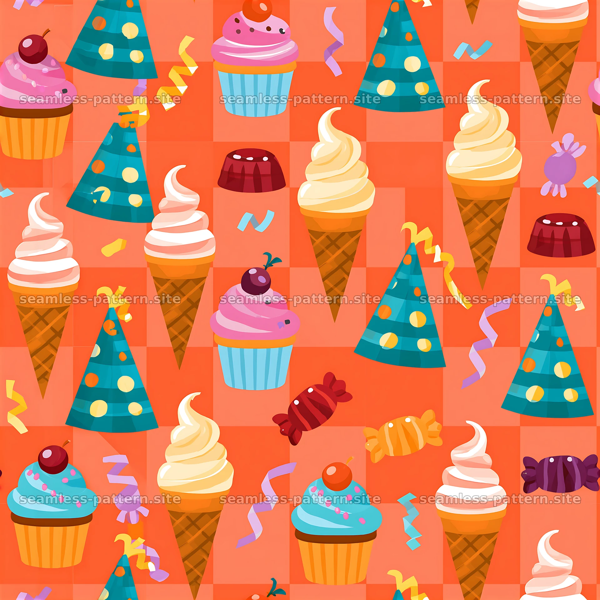 Birthday Party Sweets Seamless Pattern — seamless tileable pattern at 8192x8192