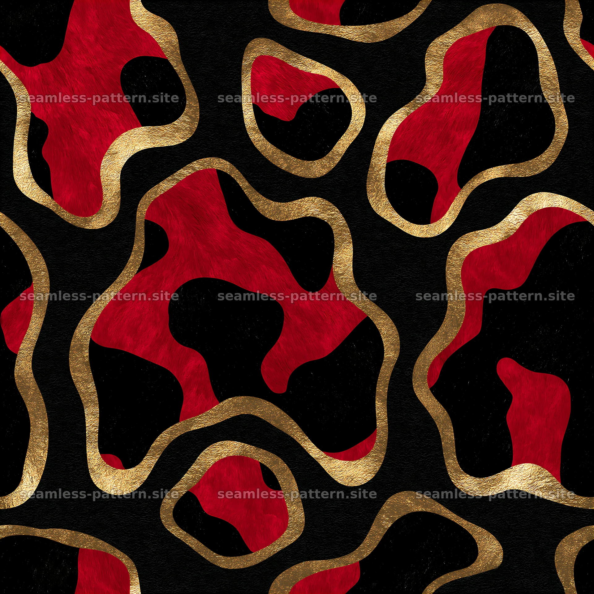 Bold black, red, and gold seamless animal skin pattern — seamless tileable pattern at 8192x8192