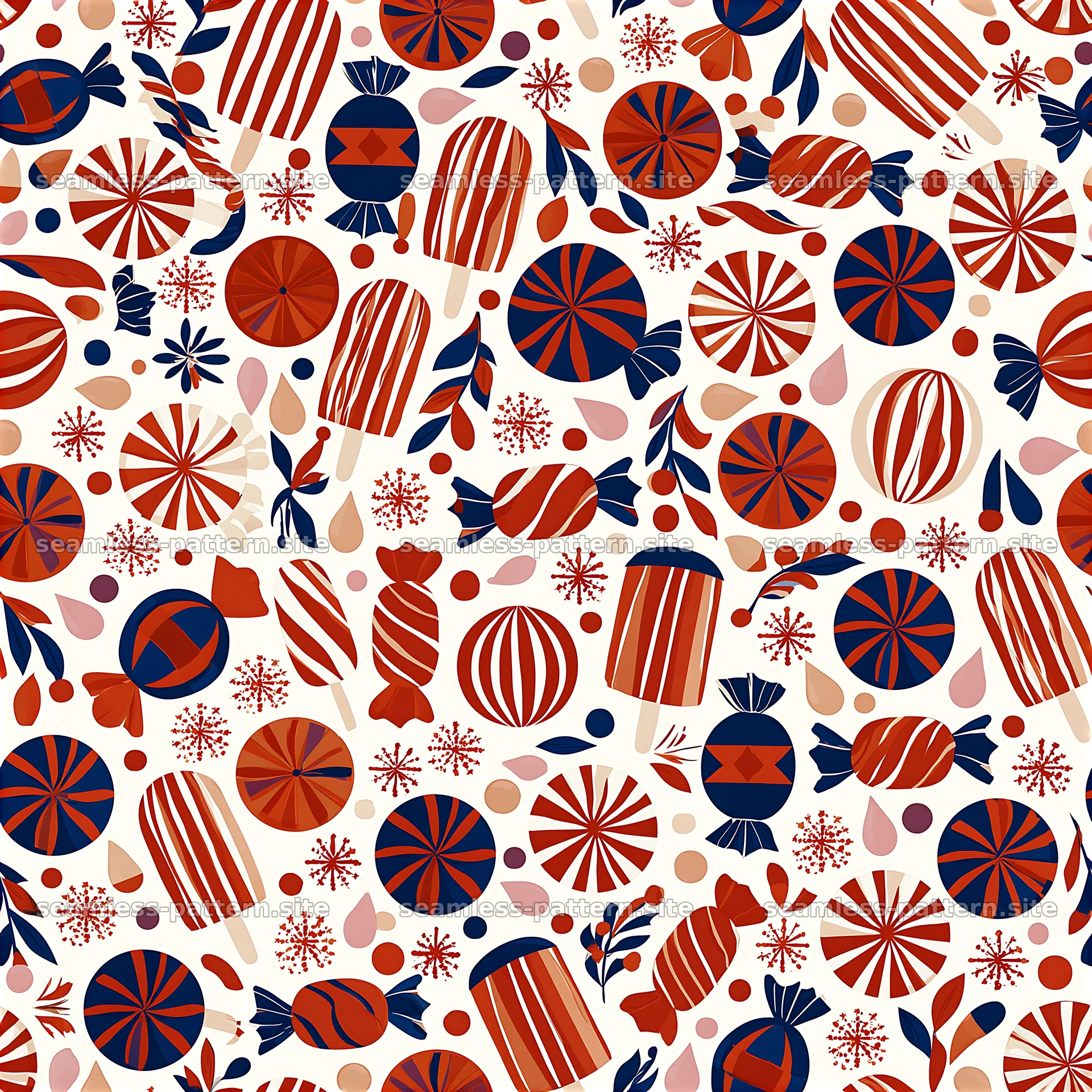 Red and navy candy motif seamless pattern — seamless tileable pattern at 8192x8192