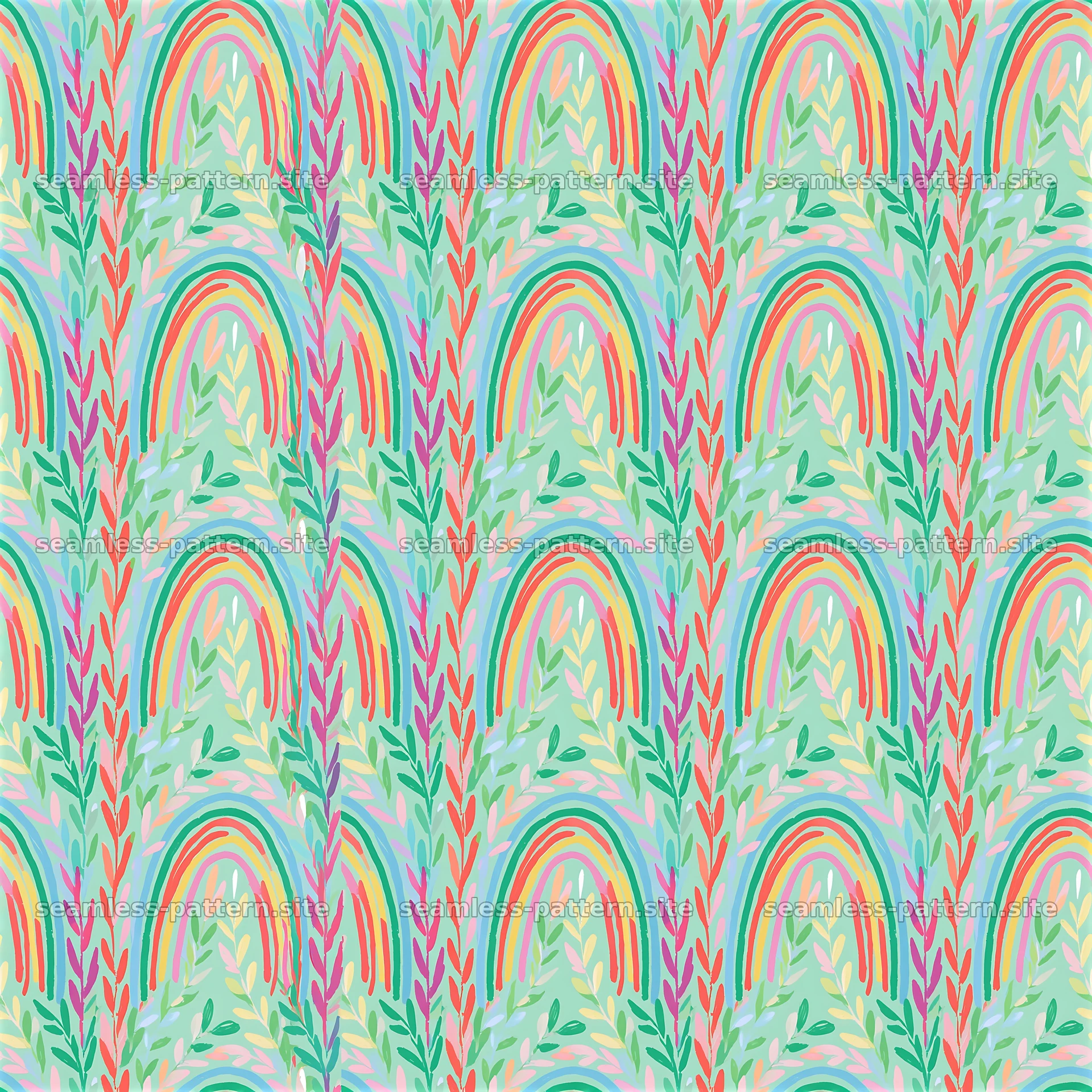 Colorful Rainbow and Botanical Seamless Pattern — seamless tileable pattern at 8192x8192