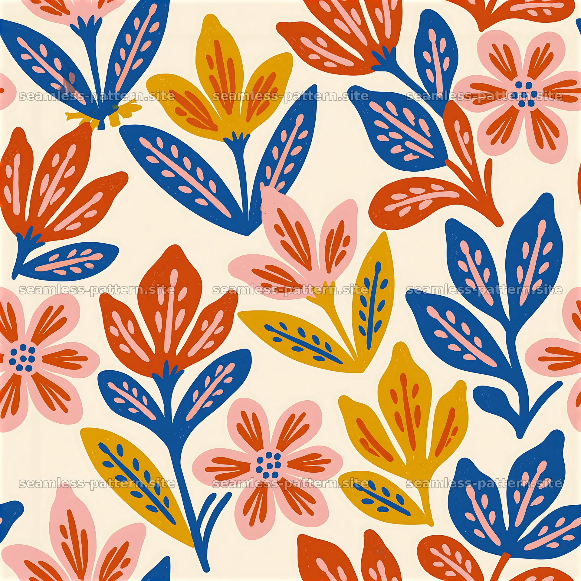 Dense flower seamless pattern with colorful blooms and leaves — seamless tileable pattern at 8192x8192