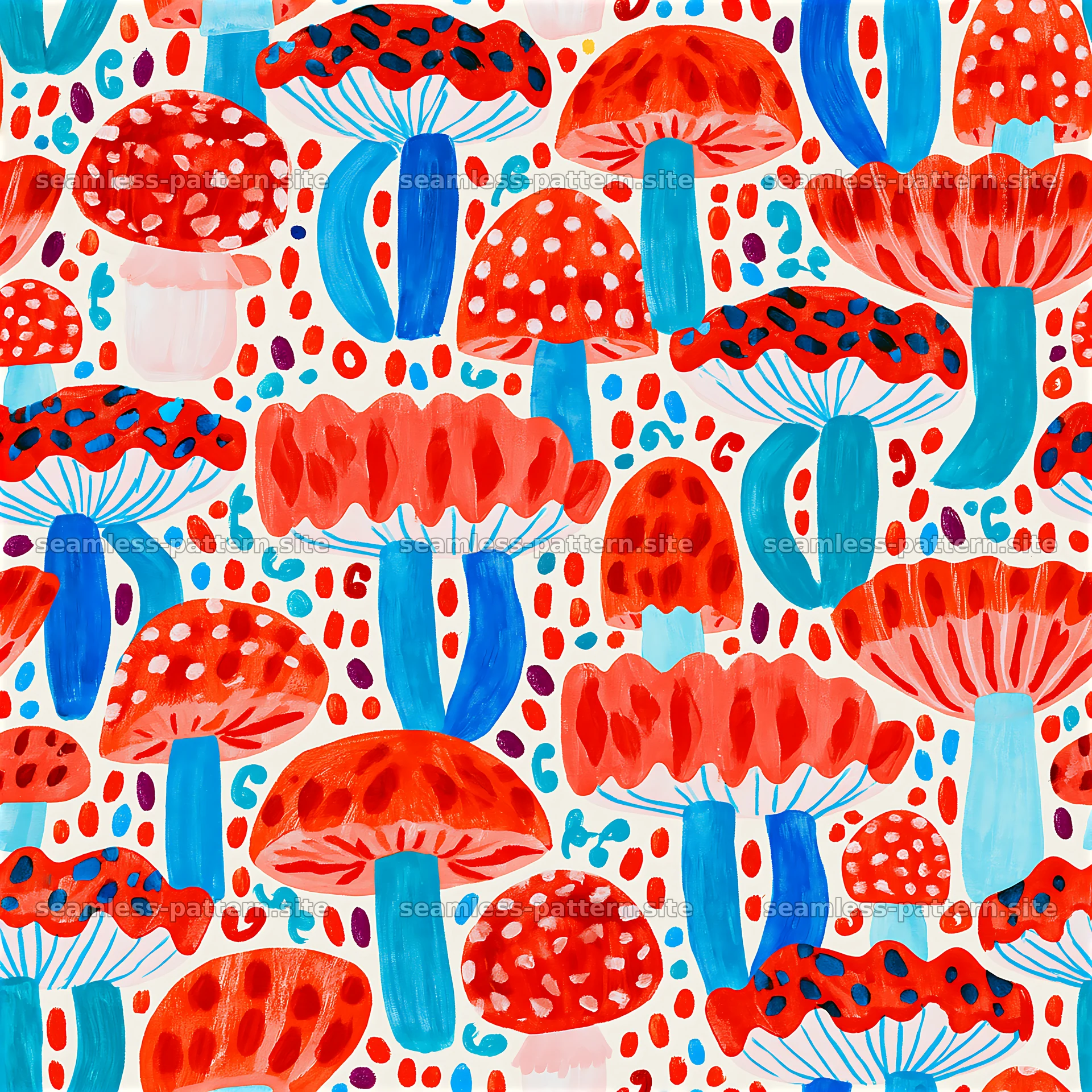 Funky Colorful Mushroom Seamless Pattern — seamless tileable pattern at 8192x8192
