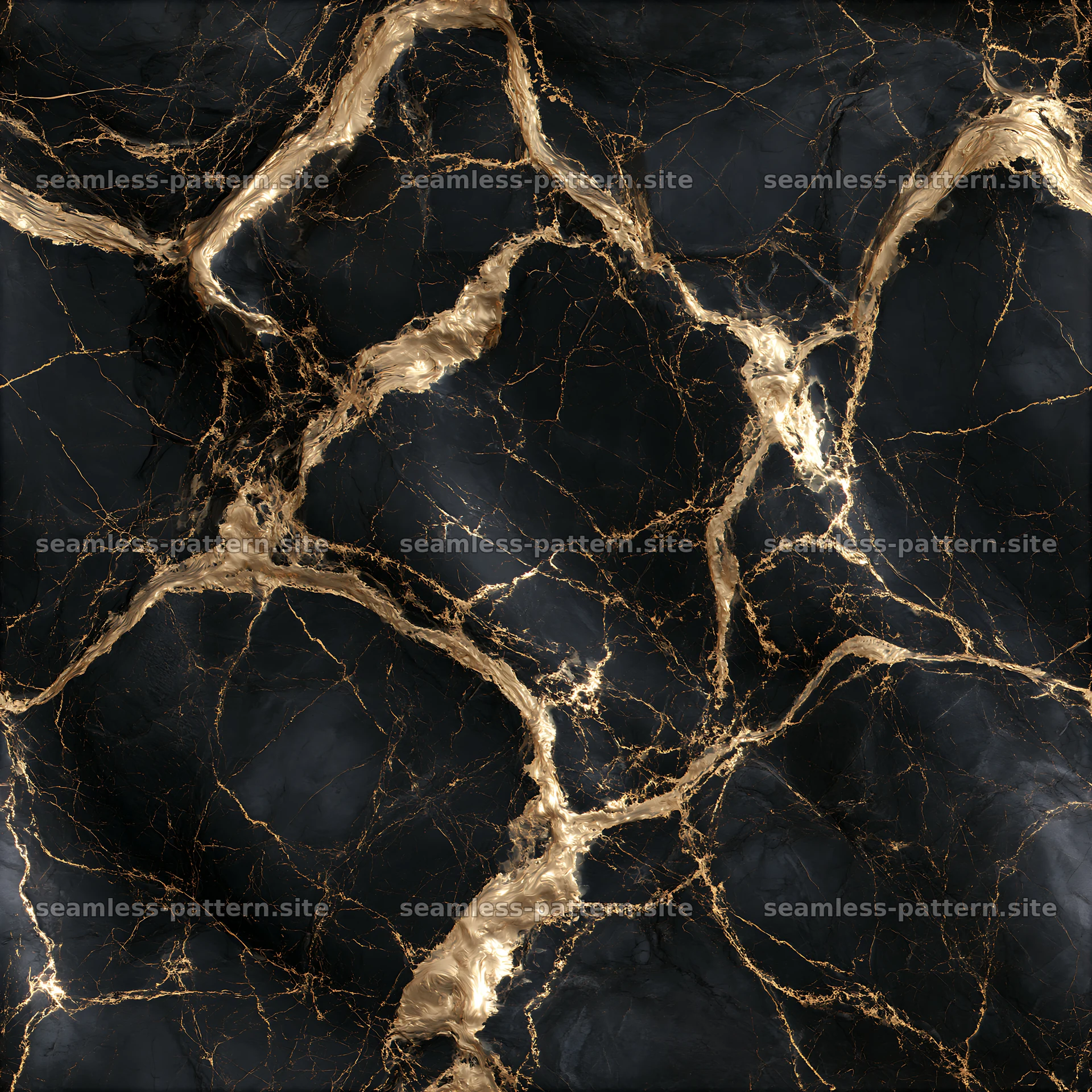 Seamless realistic gold veined marble pattern with dark surface — seamless tileable pattern at 8192x8192