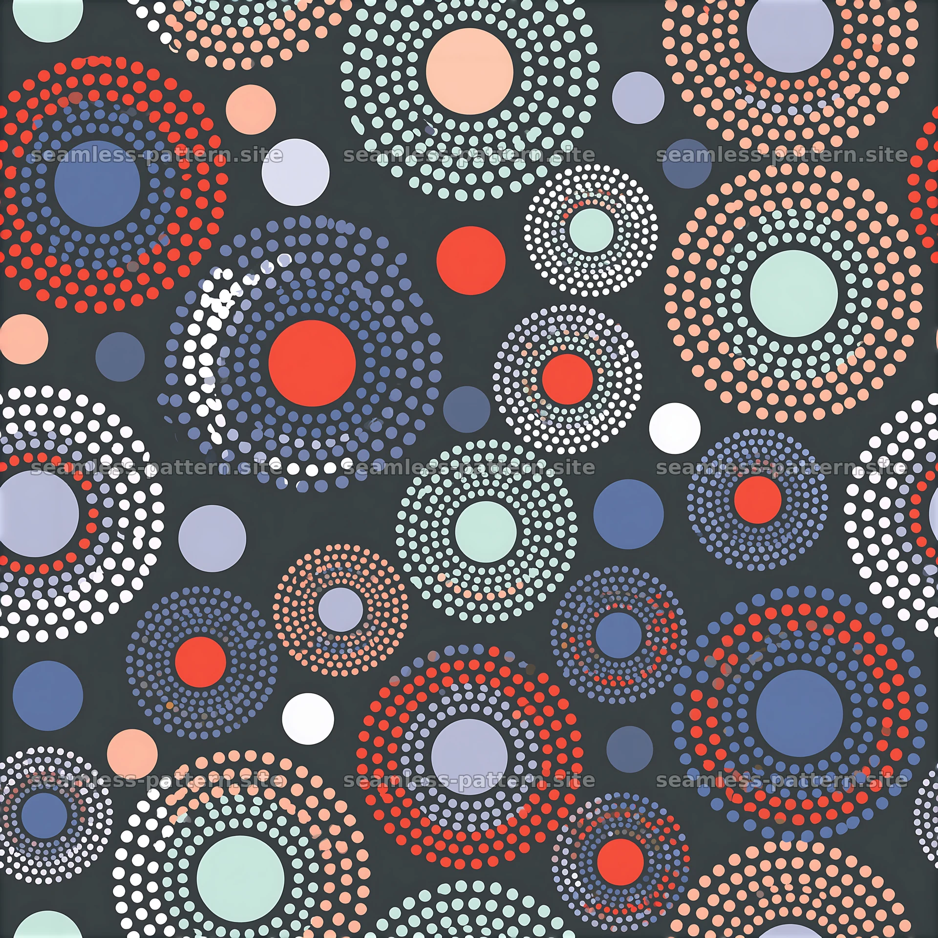 Colorful concentric polka dot circle pattern — seamless tileable pattern at 8192x8192