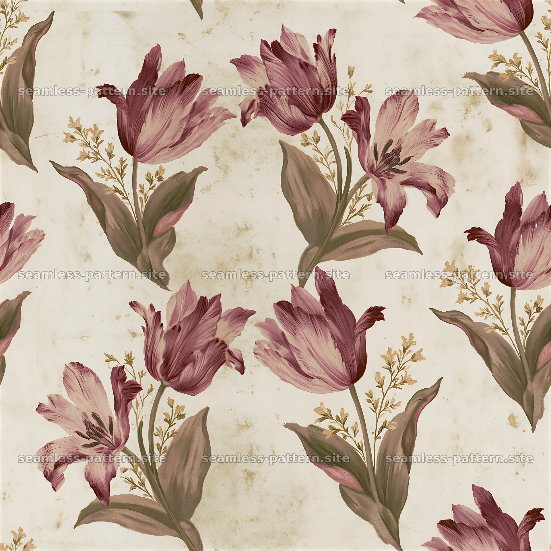 Pink and burgundy tulip pattern on a light background — seamless tileable pattern at 8192x8192