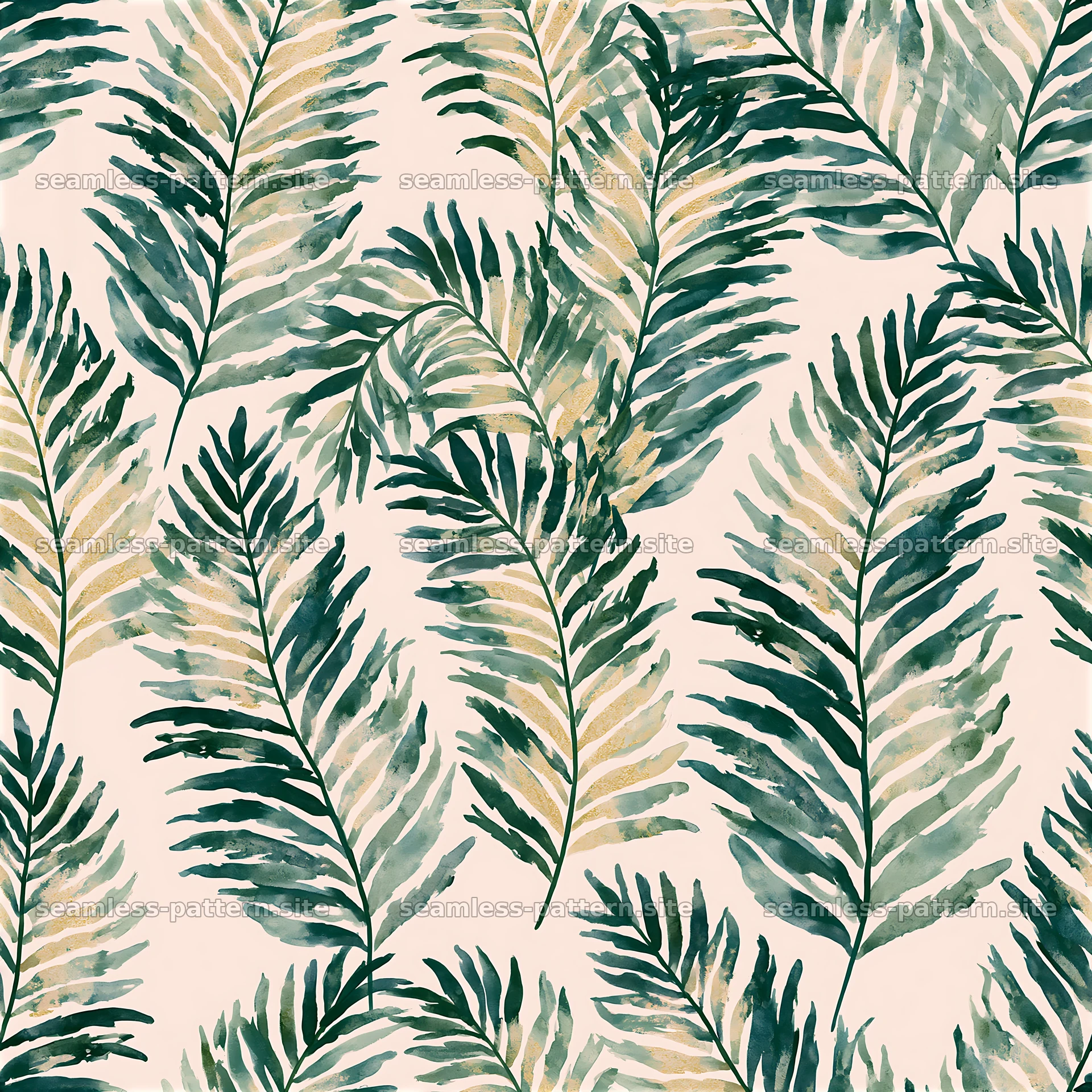 Seamless watercolor fern pattern with green leaves on soft background — seamless tileable pattern at 8192x8192