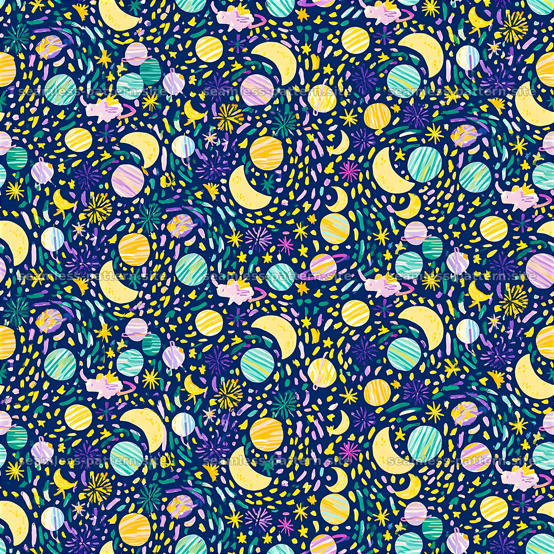 Colorful Moon and Planetary Seamless Pattern — seamless tileable pattern at 8192x8192
