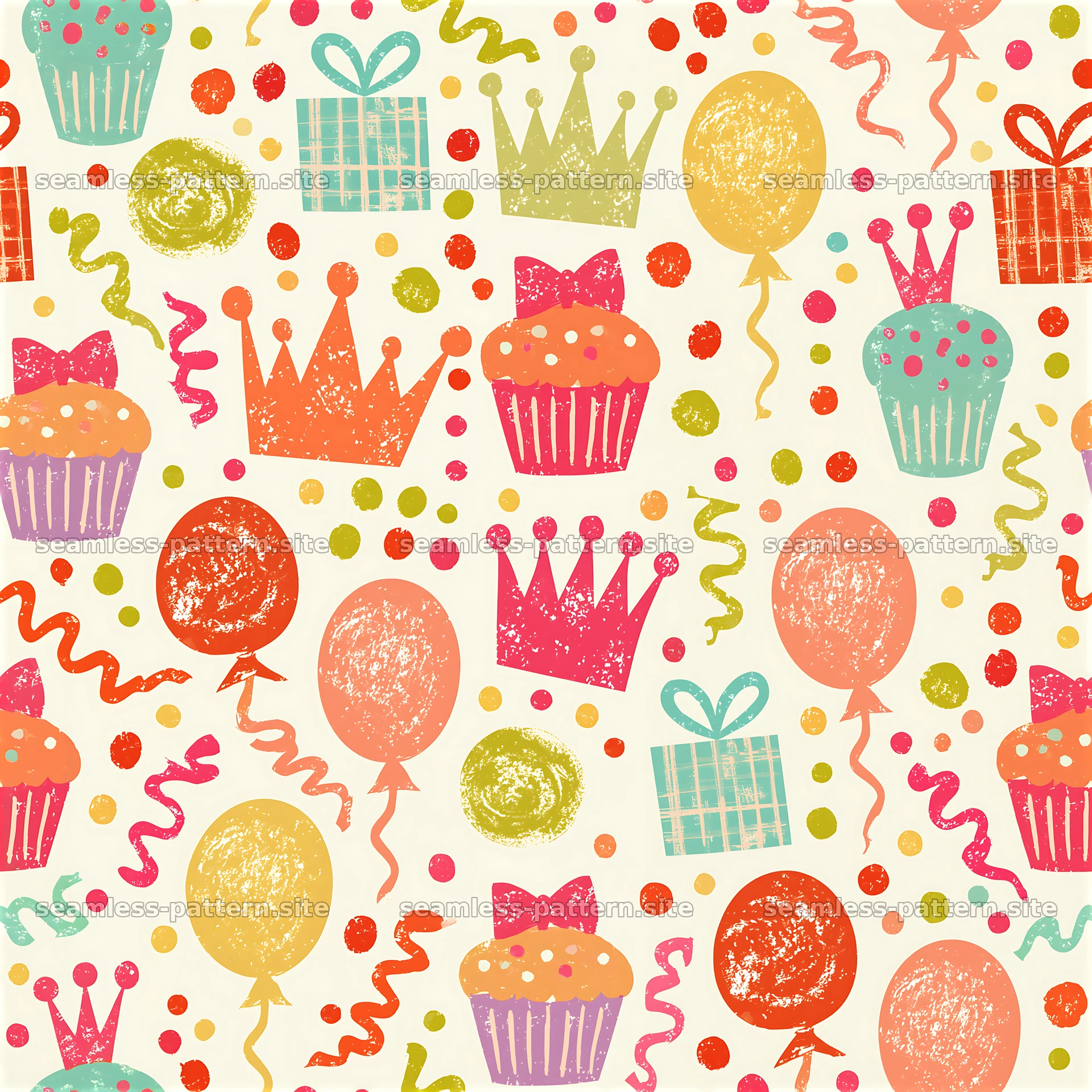 Colorful Birthday Party Celebration Seamless Pattern — seamless tileable pattern at 8192x8192