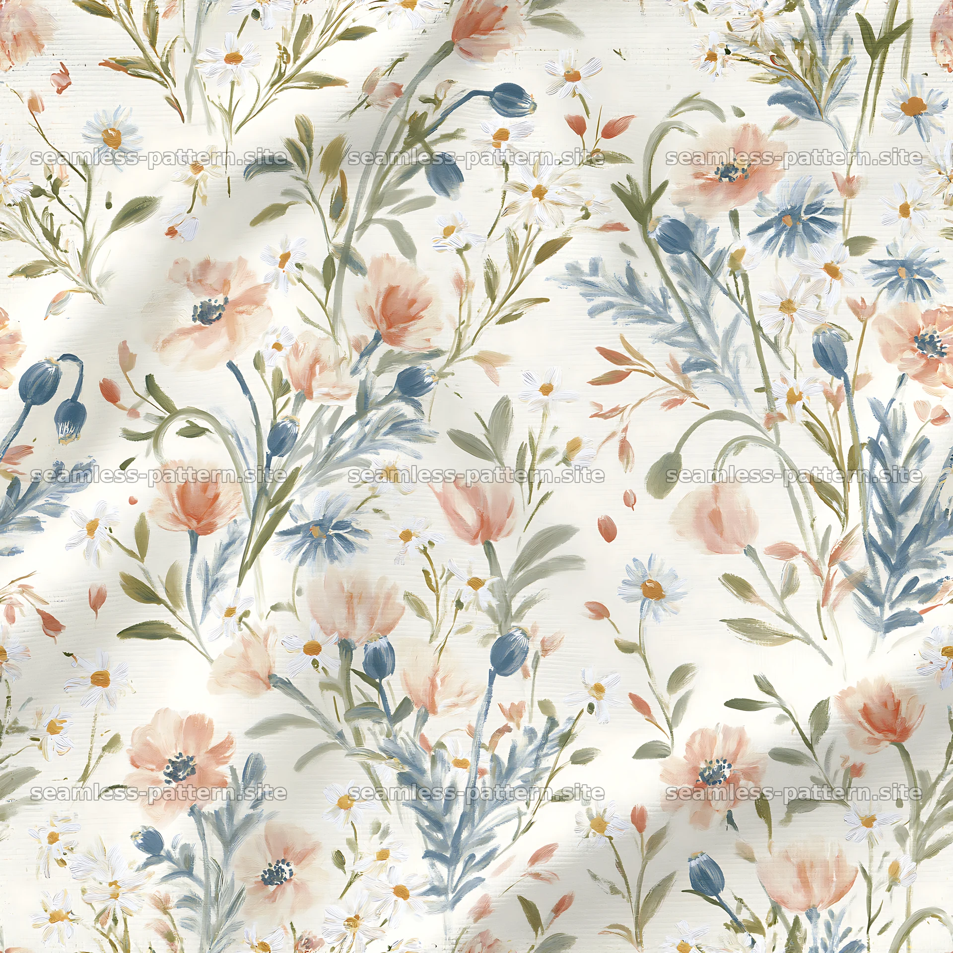 Wildflower brushstroke pattern for fabric and wallpaper — seamless tileable pattern