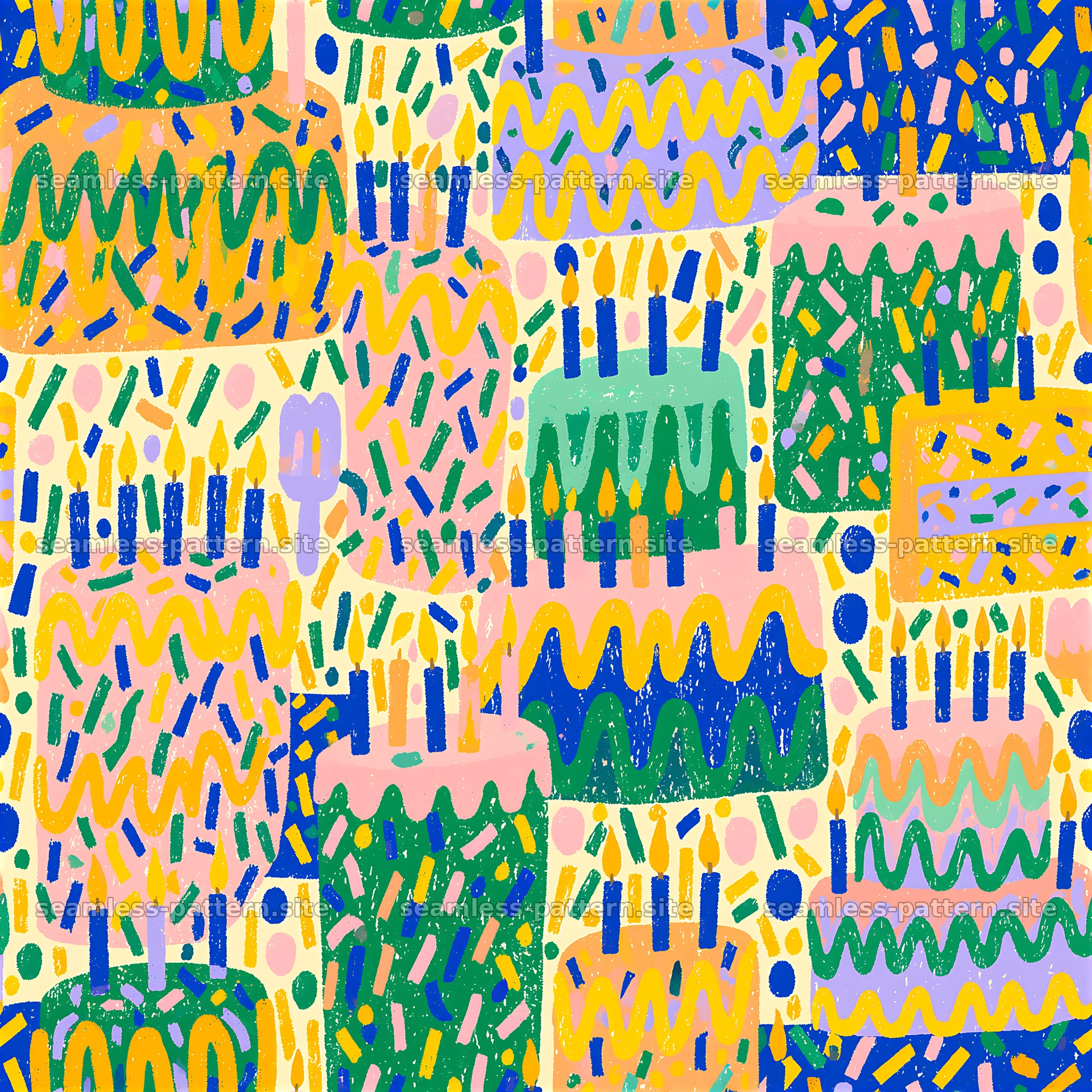 Birthday Cake and Candle Celebration Seamless Pattern — seamless tileable pattern at 8192x8192