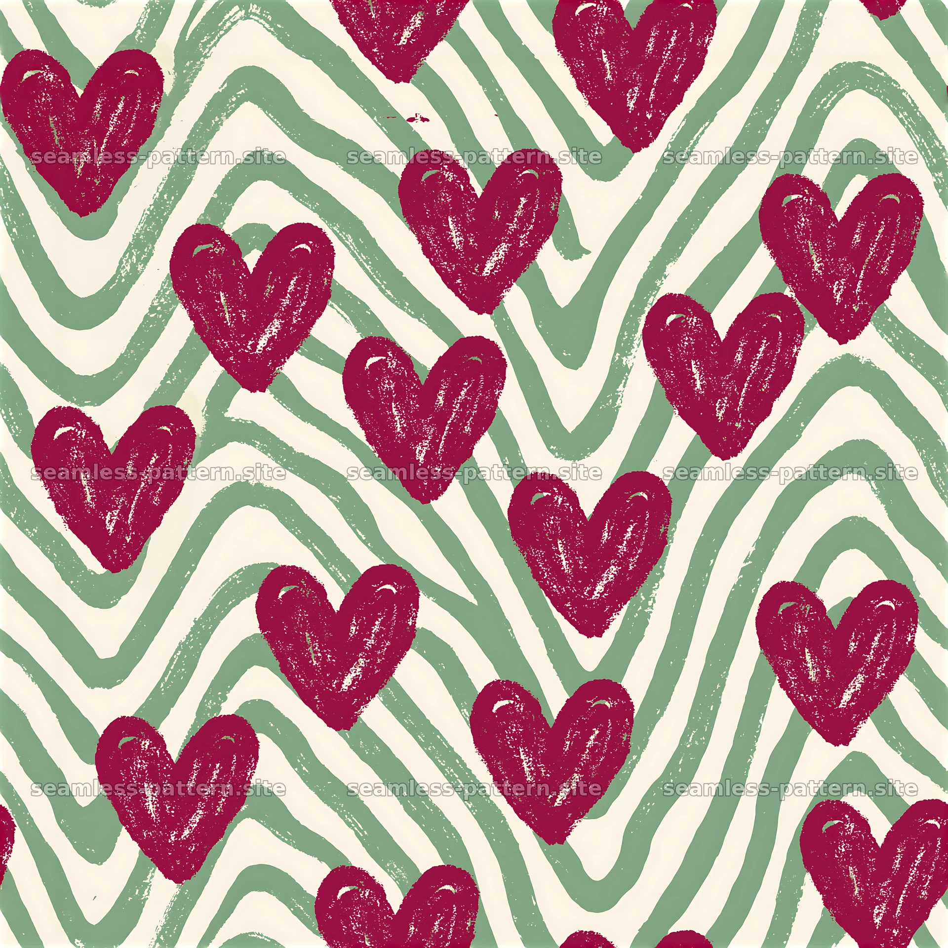 Seamless heart and stripe pattern with green and red elements — seamless tileable pattern at 8192x8192