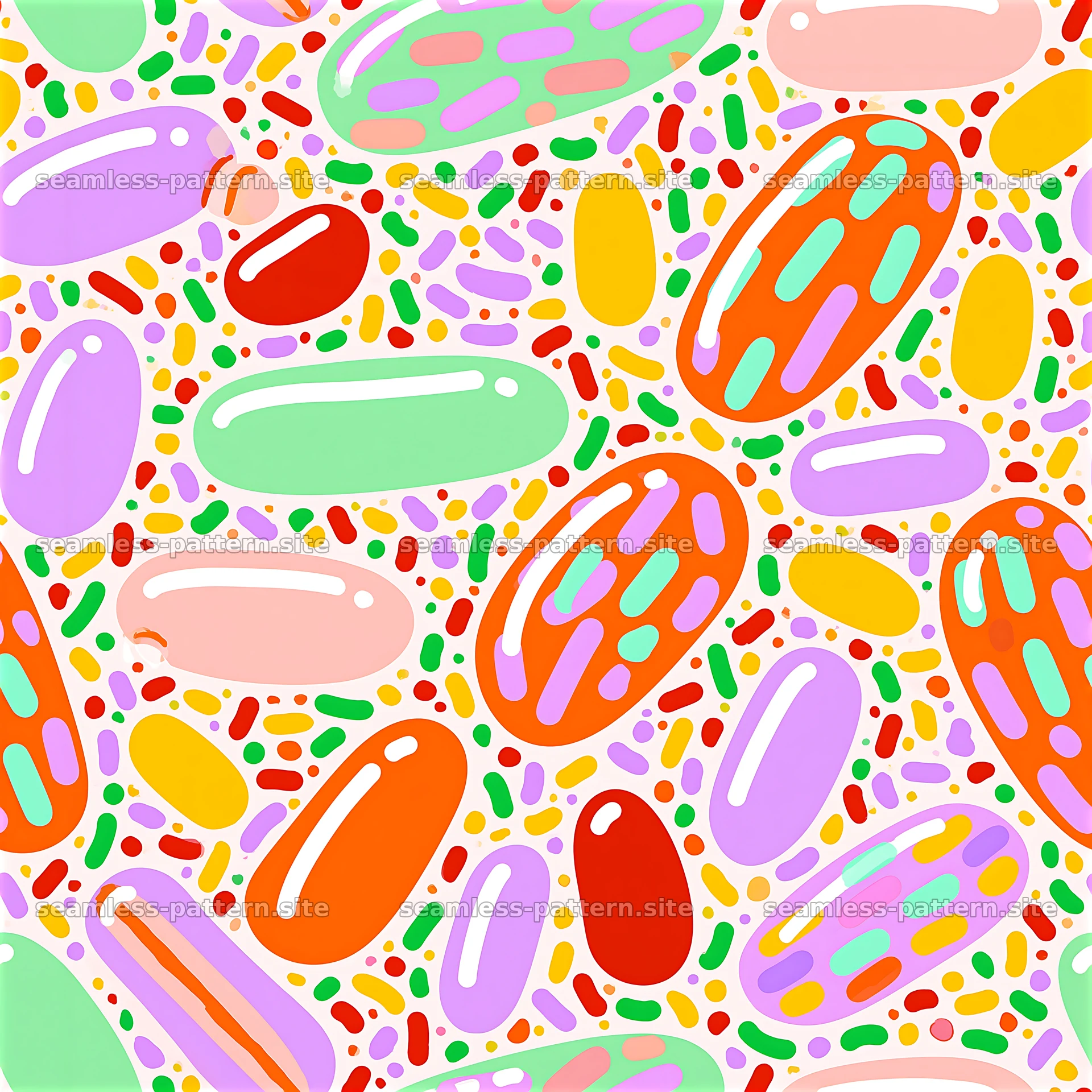 Bright and playful pattern with colorful shapes and dots — seamless tileable pattern at 8192x8192