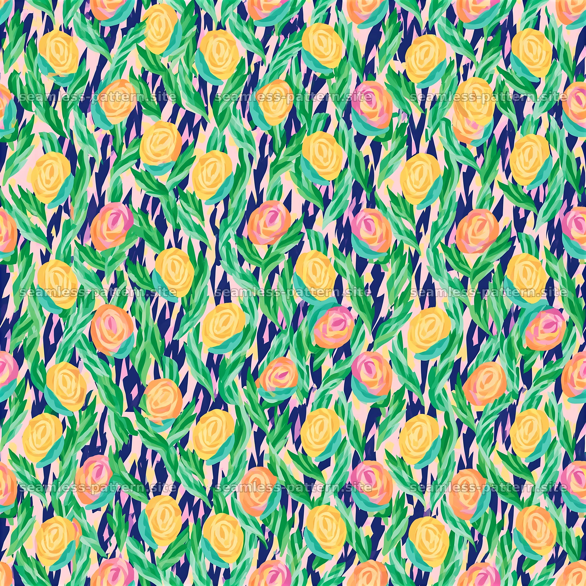 Colorful Rose Floral Seamless Pattern — seamless tileable pattern at 8192x8192