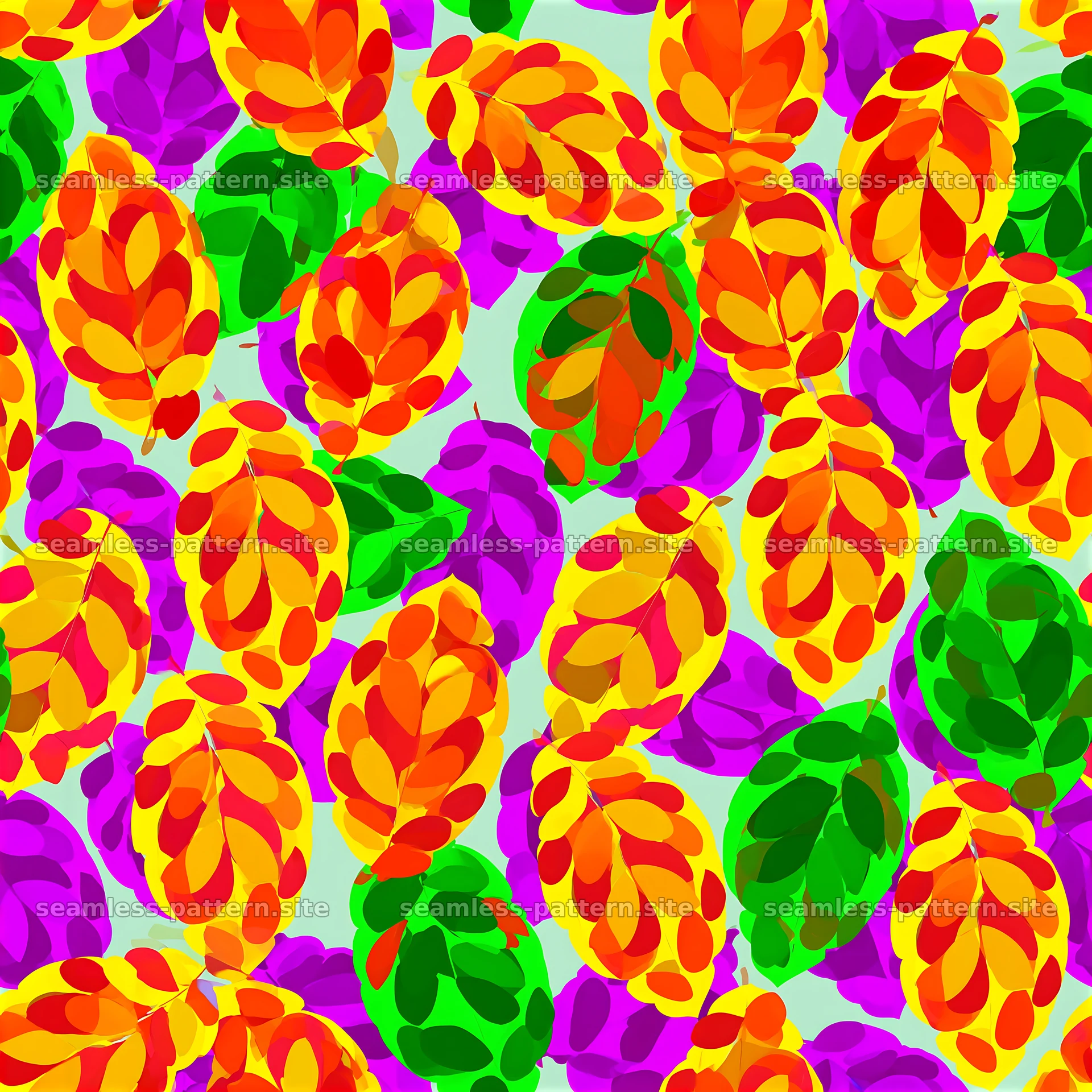 Colorful leaves in a seamless pattern on a bright background — seamless tileable pattern at 8192x8192