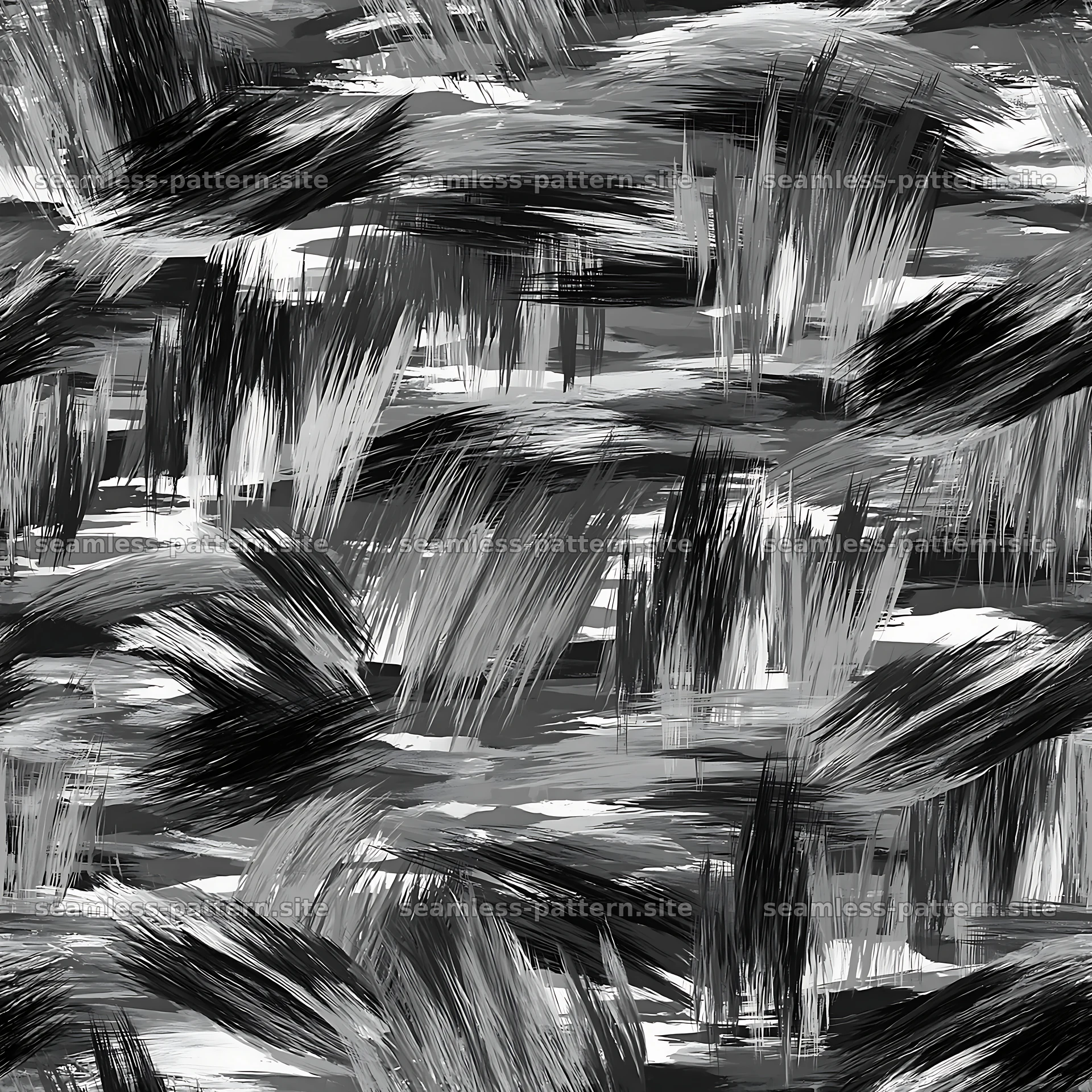 Seamless jungle camouflage brushstroke pattern in black and white — seamless tileable pattern