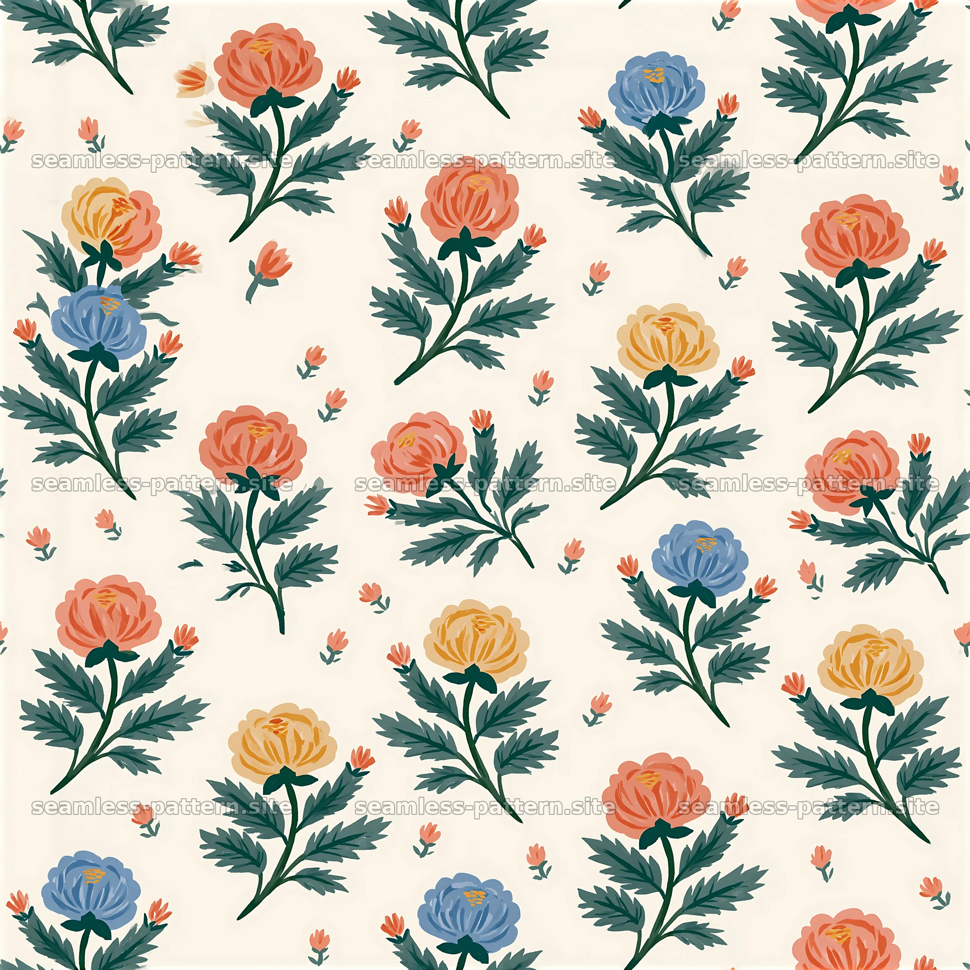 Folk floral repeat pattern seamless pattern design for fabric and decor — seamless tileable pattern at 8192x8192