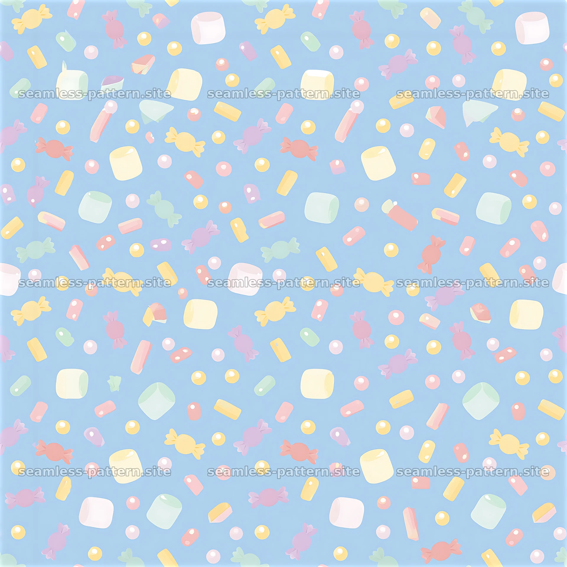 Cute Candy Seamless Pattern on Blue Background — seamless tileable pattern at 8192x8192