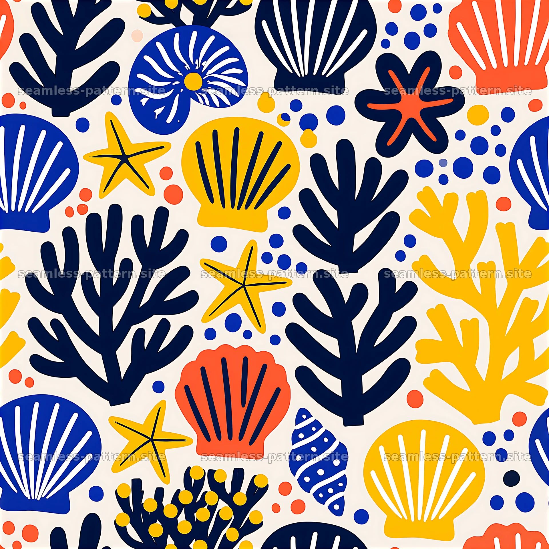 Colorful shells and corals seamless pattern for design projects — seamless tileable pattern at 8192x8192
