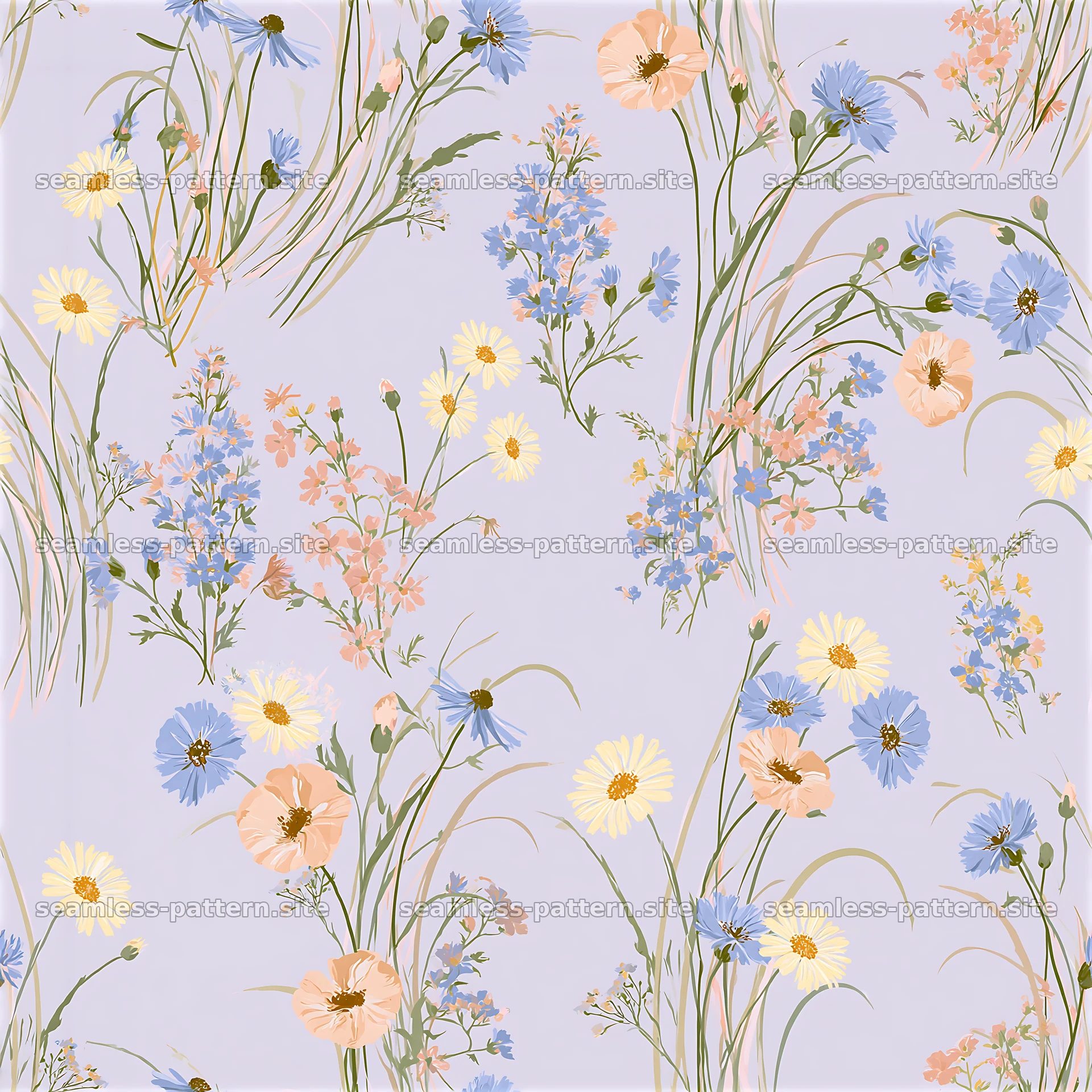 Meadow flower seamless pattern with colorful blooms on light — seamless tileable pattern at 8192x8192