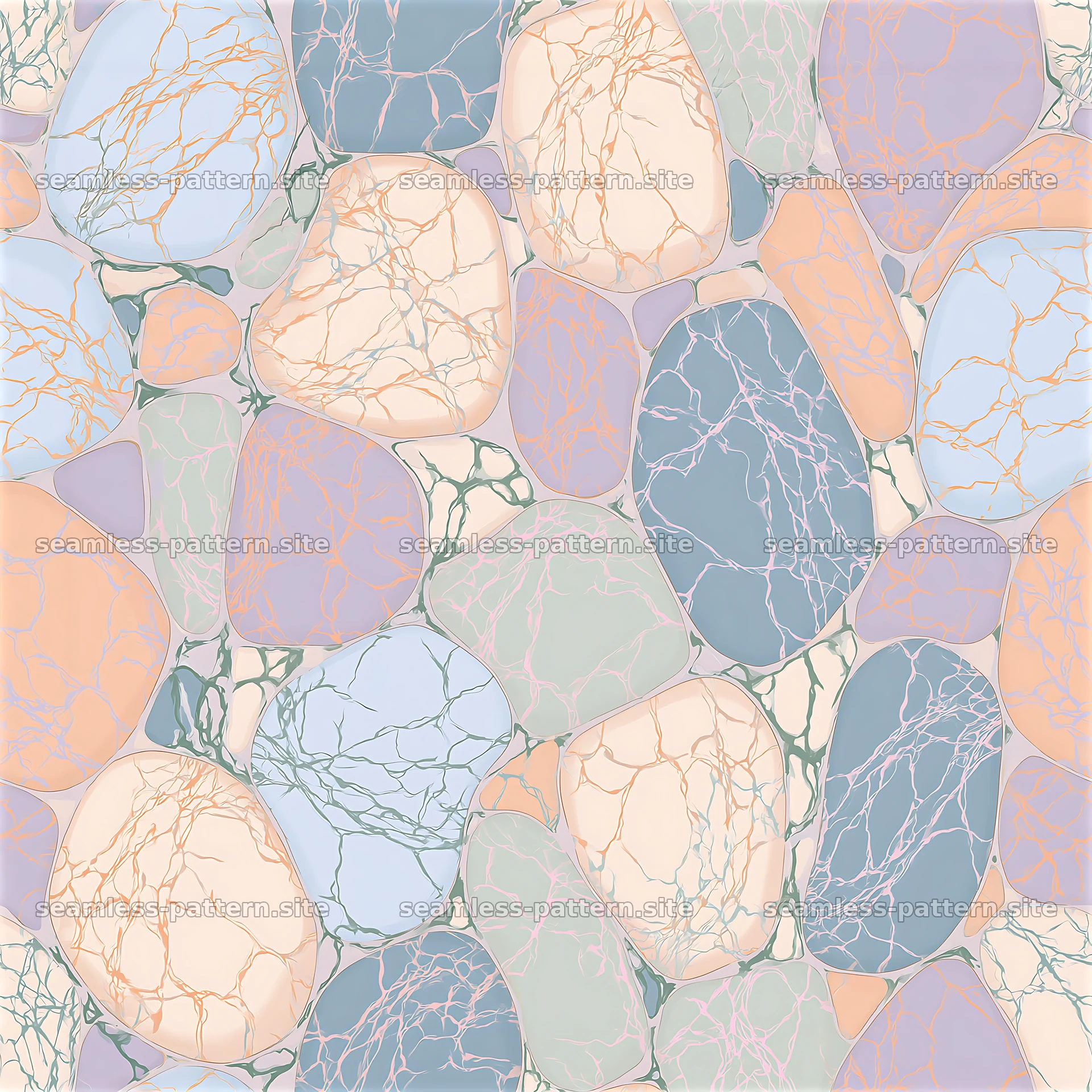 Pastel veined stone repeat pattern in soft colors and smooth shapes — seamless tileable pattern at 8192x8192