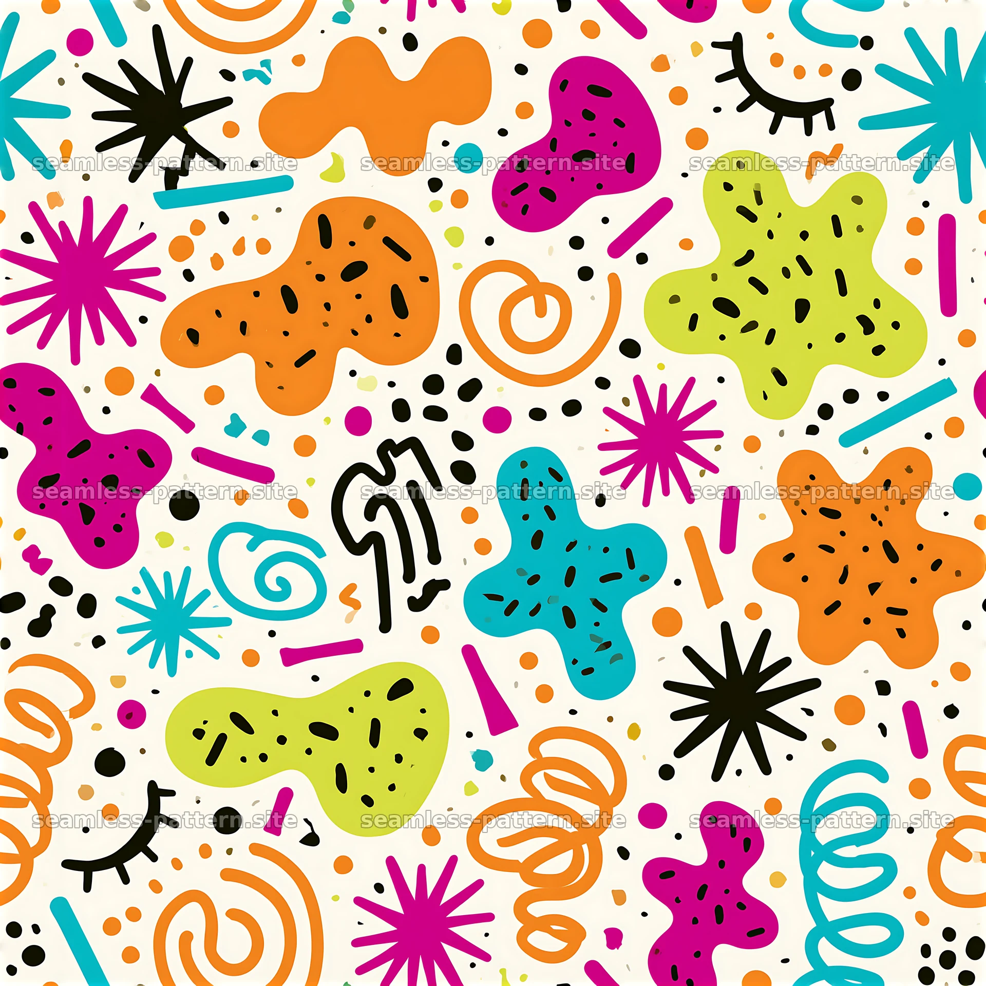 Funky bright seamless pattern with colorful abstract shapes — seamless tileable pattern at 8192x8192