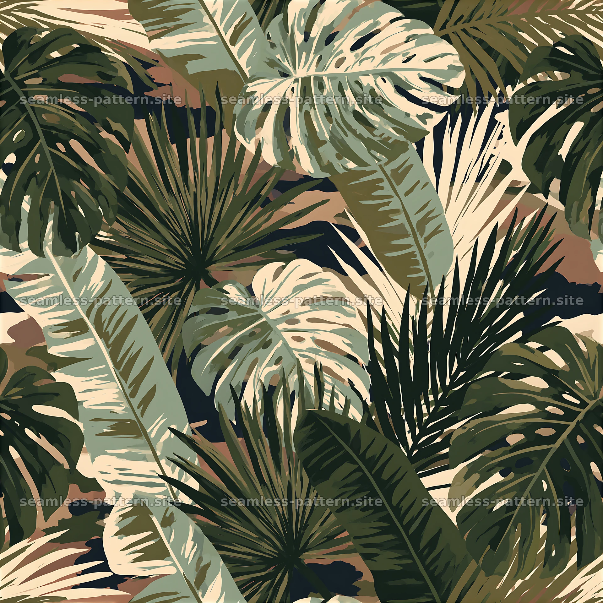 Leafy pattern with natural colors in repeating layout — seamless tileable pattern at 8192x8192
