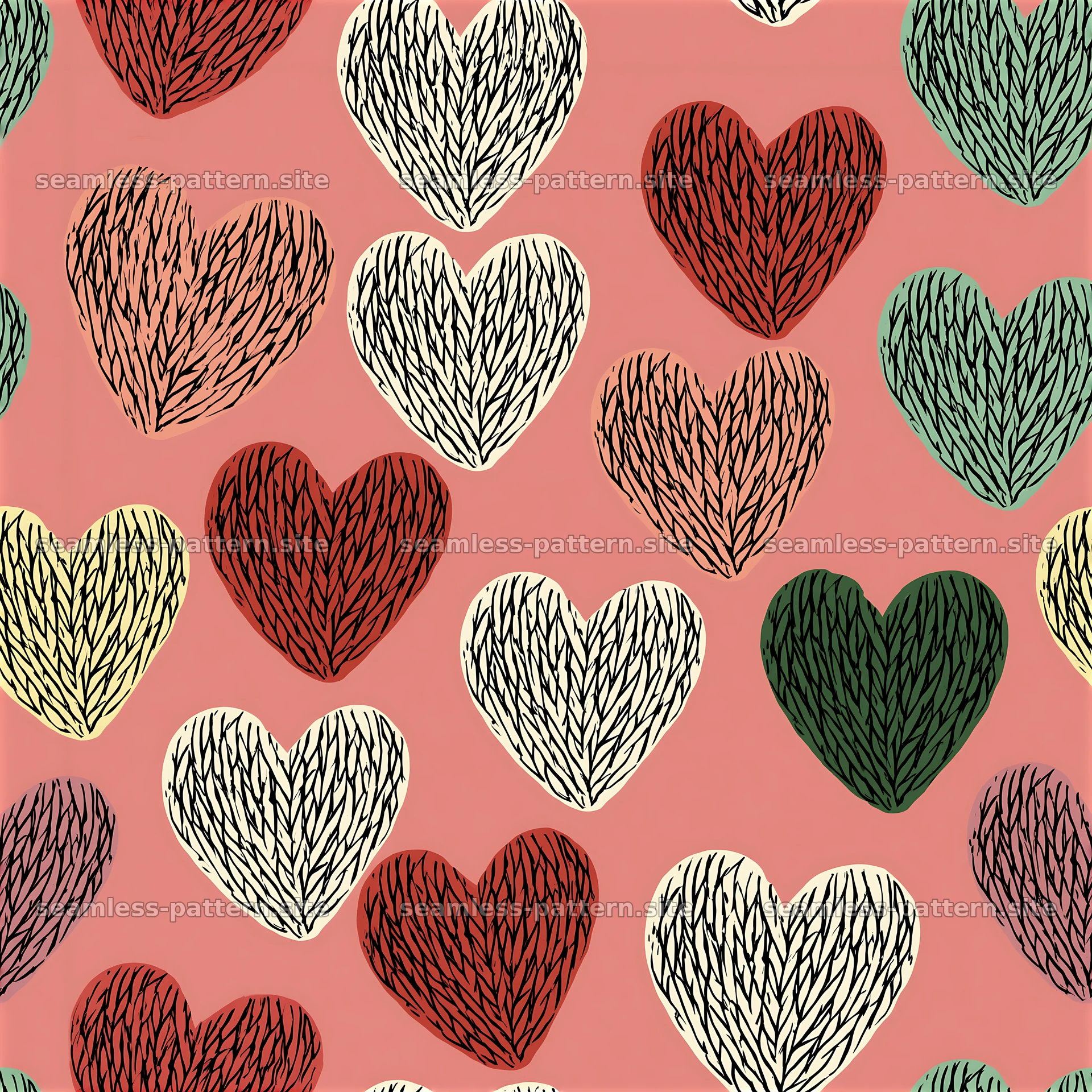 Seamless heart knitted pattern in pastel colors — seamless tileable pattern at 8192x8192