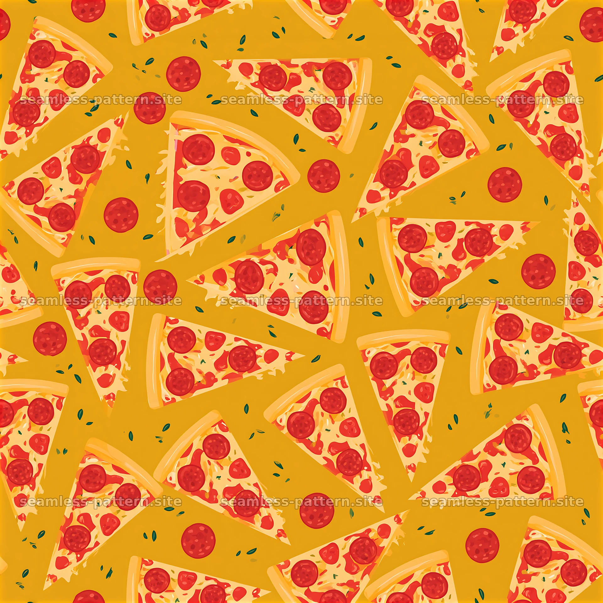 Seamless red and yellow pizza pattern for fun surface design — seamless tileable pattern at 8192x8192