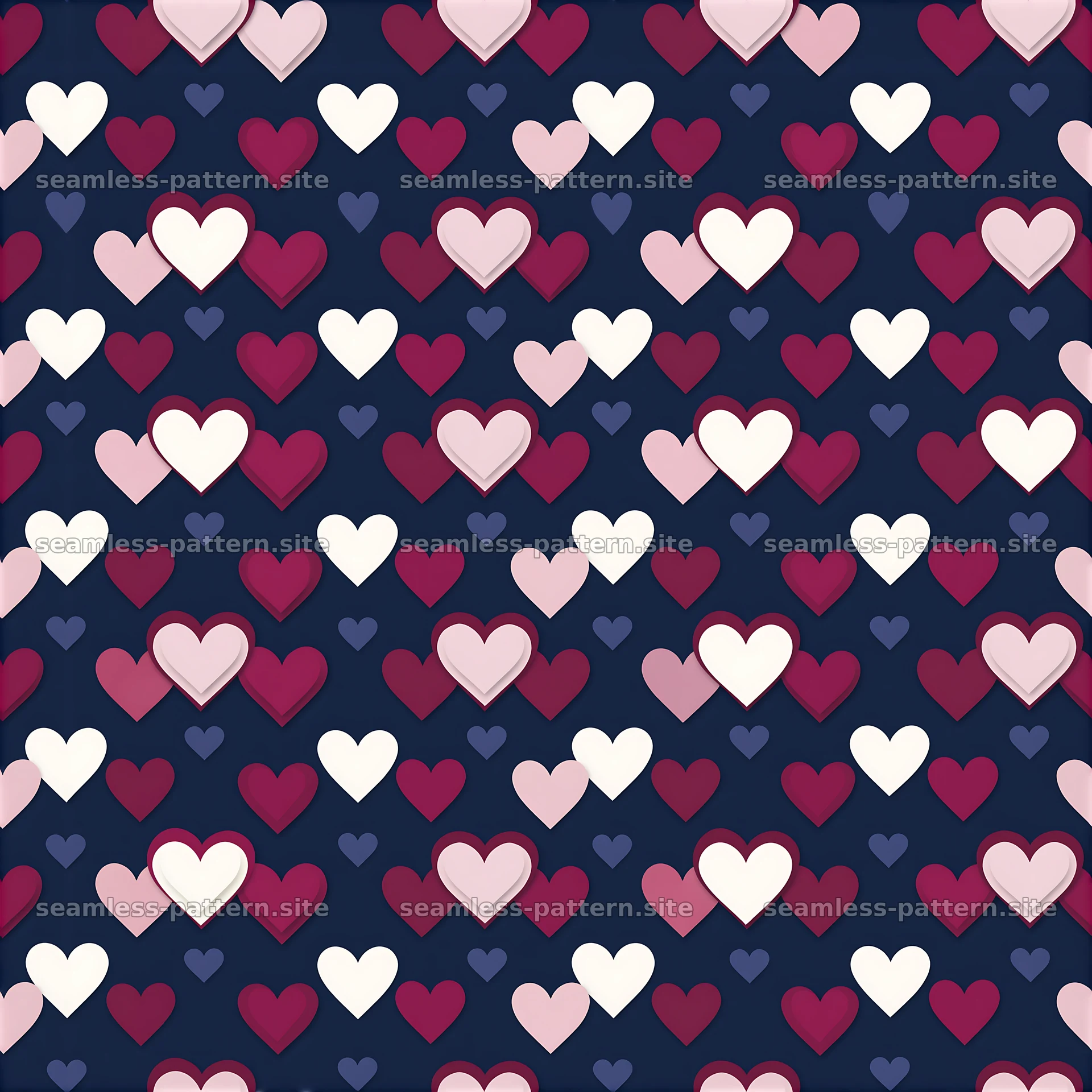 Colorful heart shapes in a seamless pattern on dark background — seamless tileable pattern at 8192x8192