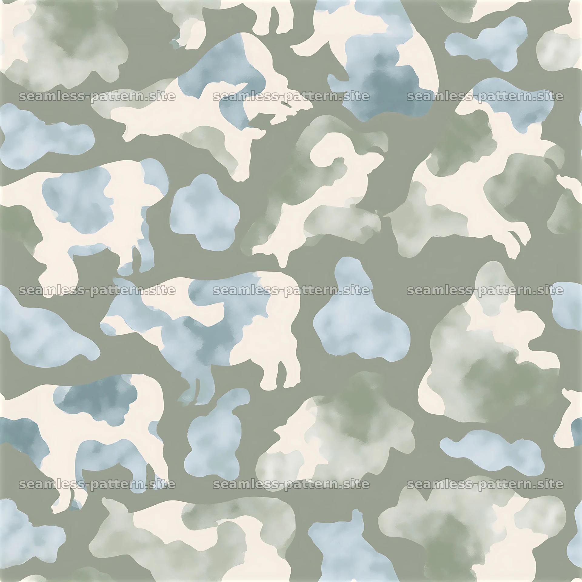 Abstract cow shapes in soft colors for stylish fabric design — seamless tileable pattern at 8192x8192