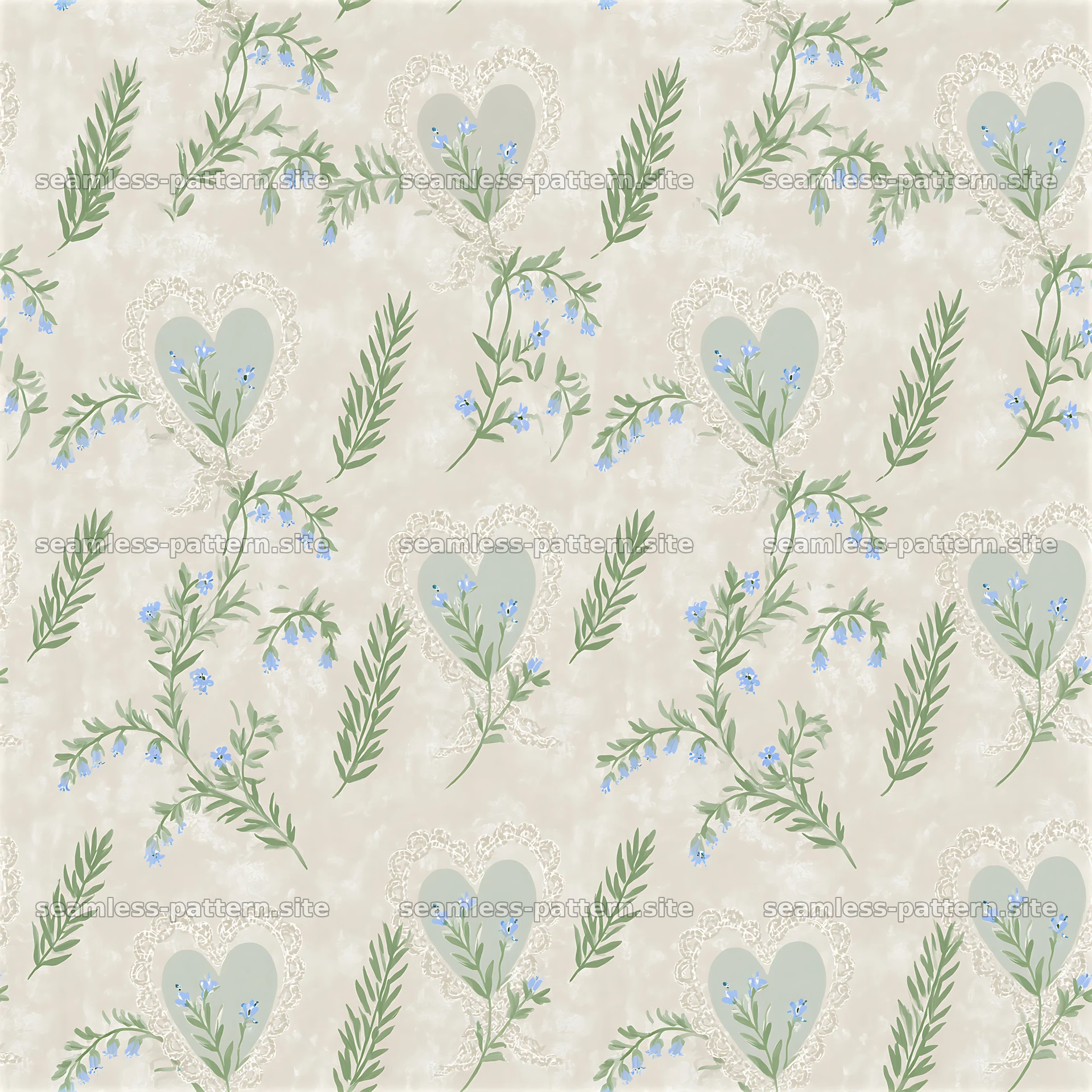 Seamless heart and lace floral pattern — seamless tileable pattern at 8192x8192