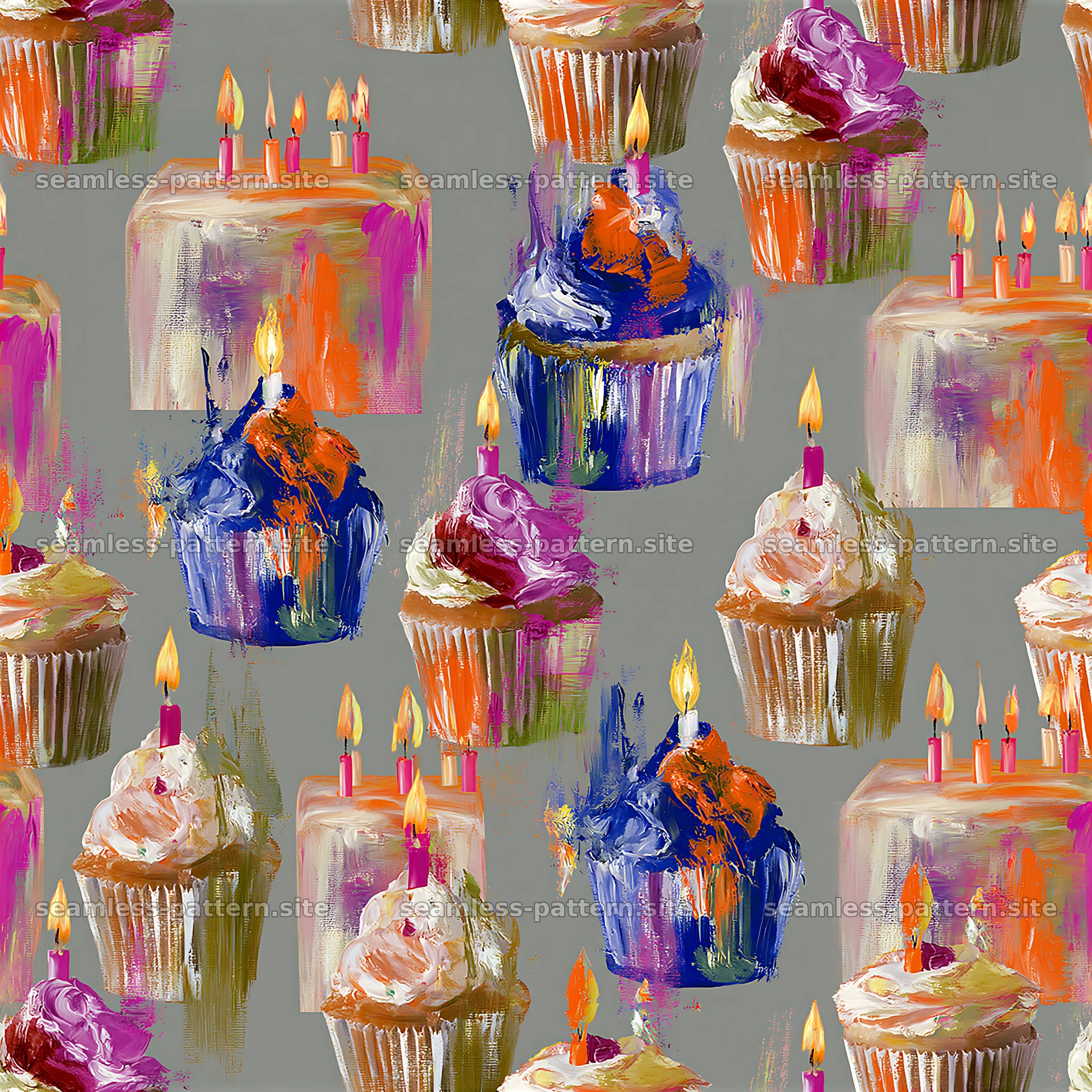Colorful cake and cupcake seamless pattern for celebrations — seamless tileable pattern at 8192x8192