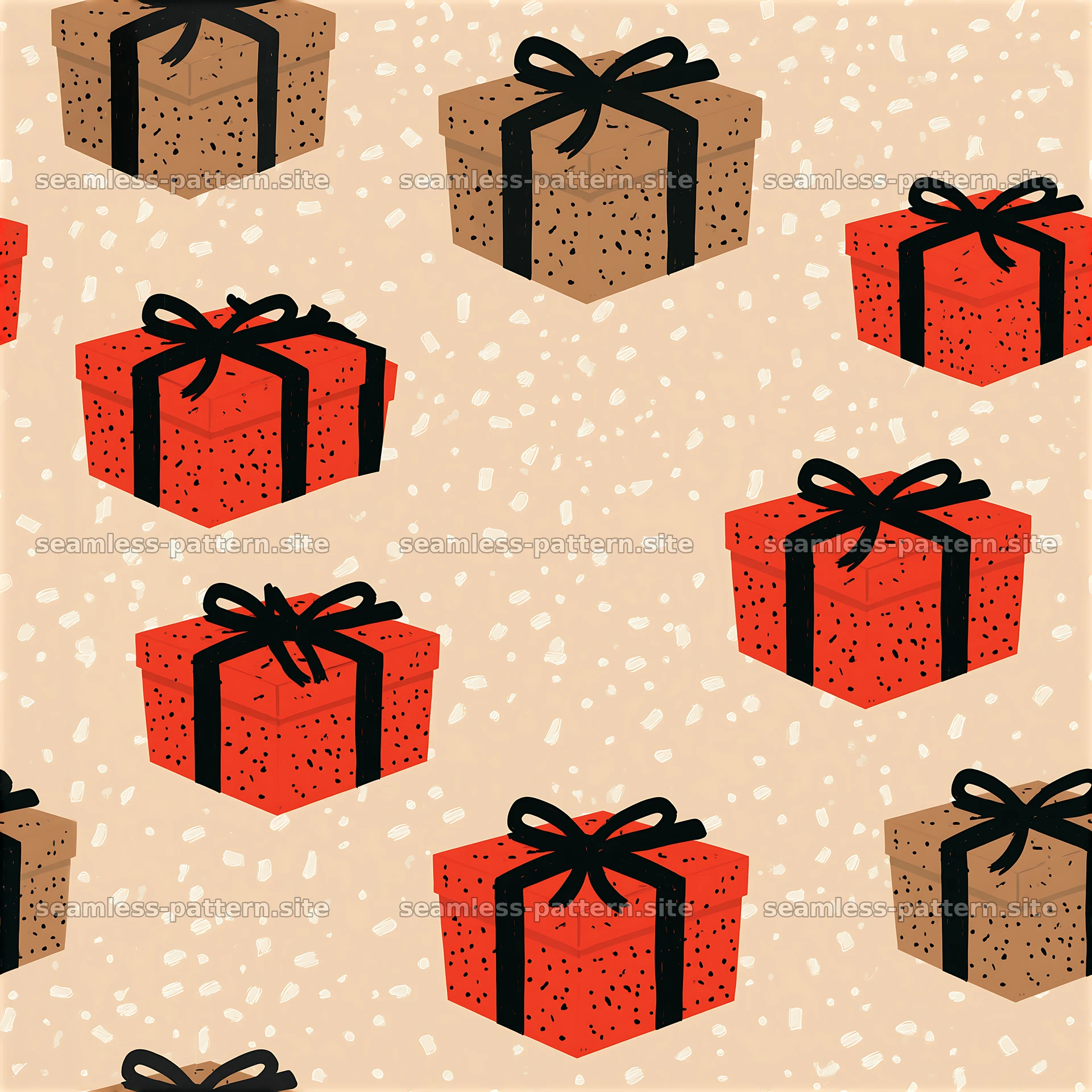 Seamless birthday gift boxes pattern with red and brown boxes — seamless tileable pattern at 8192x8192