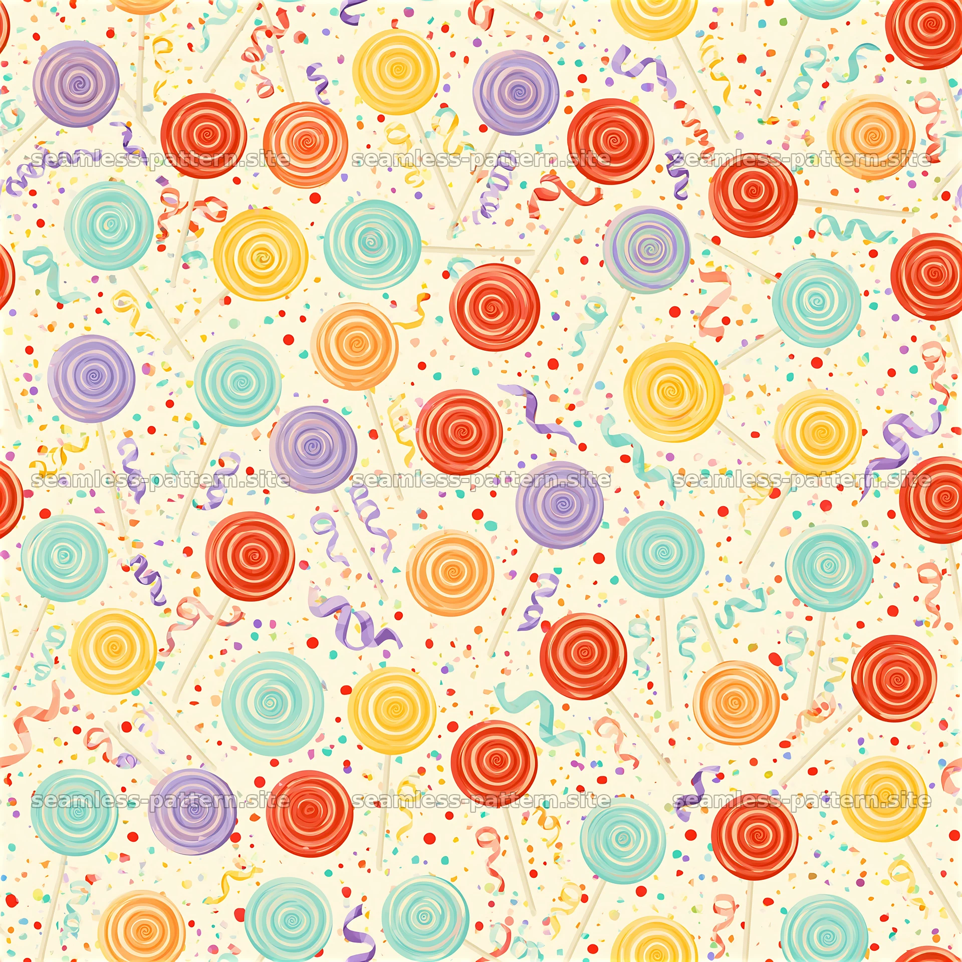 Colorful lollipops seamless pattern for celebrations and events — seamless tileable pattern at 8192x8192