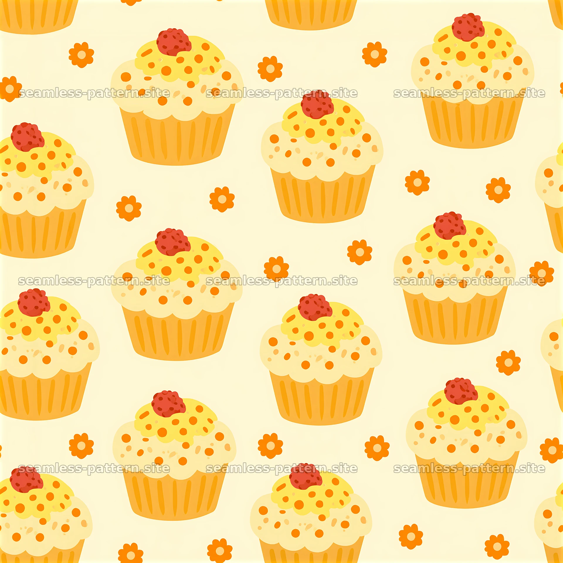 Cute cupcakes with sprinkles in a seamless pattern for kids — seamless tileable pattern at 8192x8192