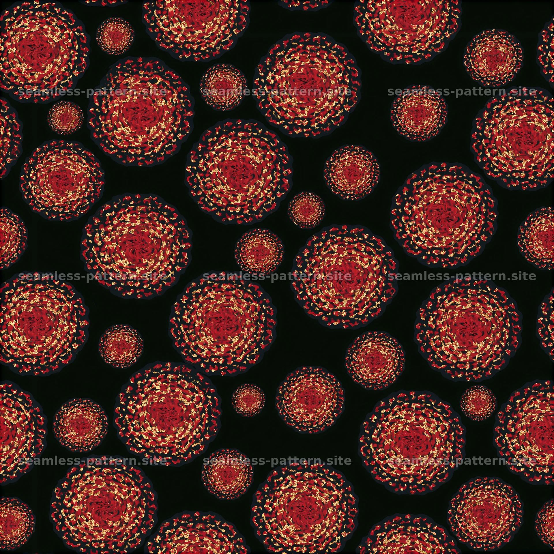 Colorful circular pattern on black background for creative projects — seamless tileable pattern at 8192x8192