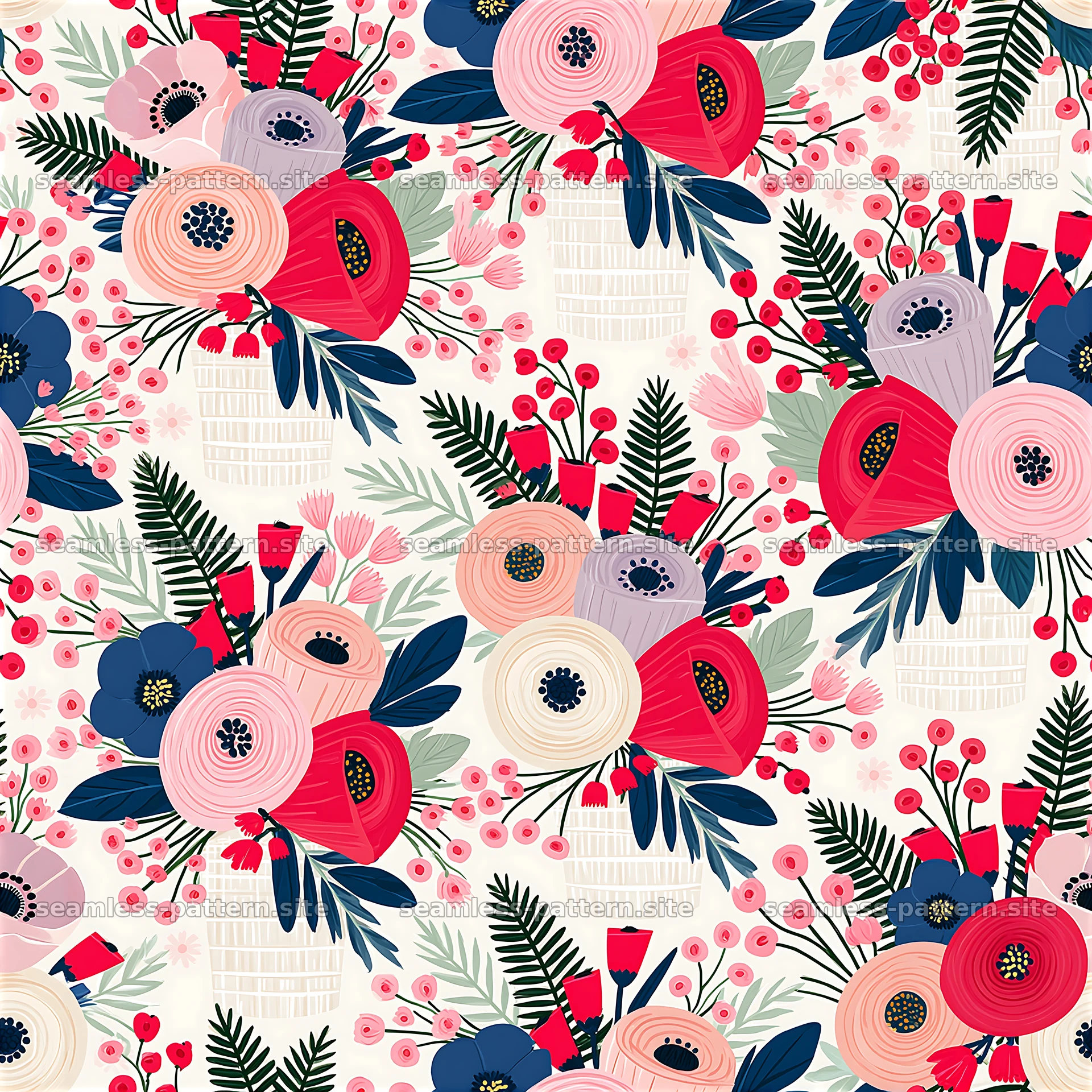 Colorful Floral Botanical Seamless Pattern — seamless tileable pattern at 8192x8192