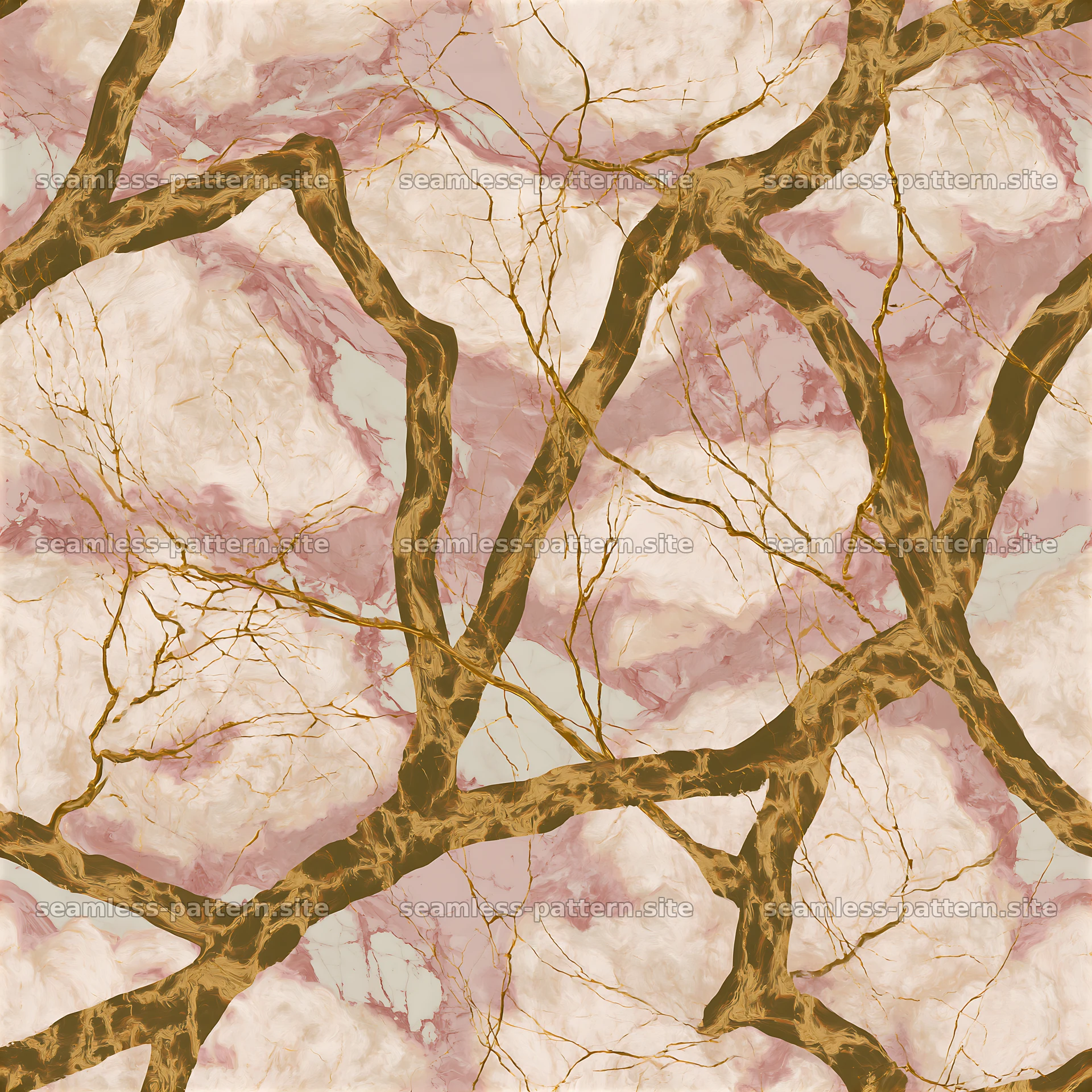 Seamless branching gold veined marble with abstract natural patterns — seamless tileable pattern at 8192x8192