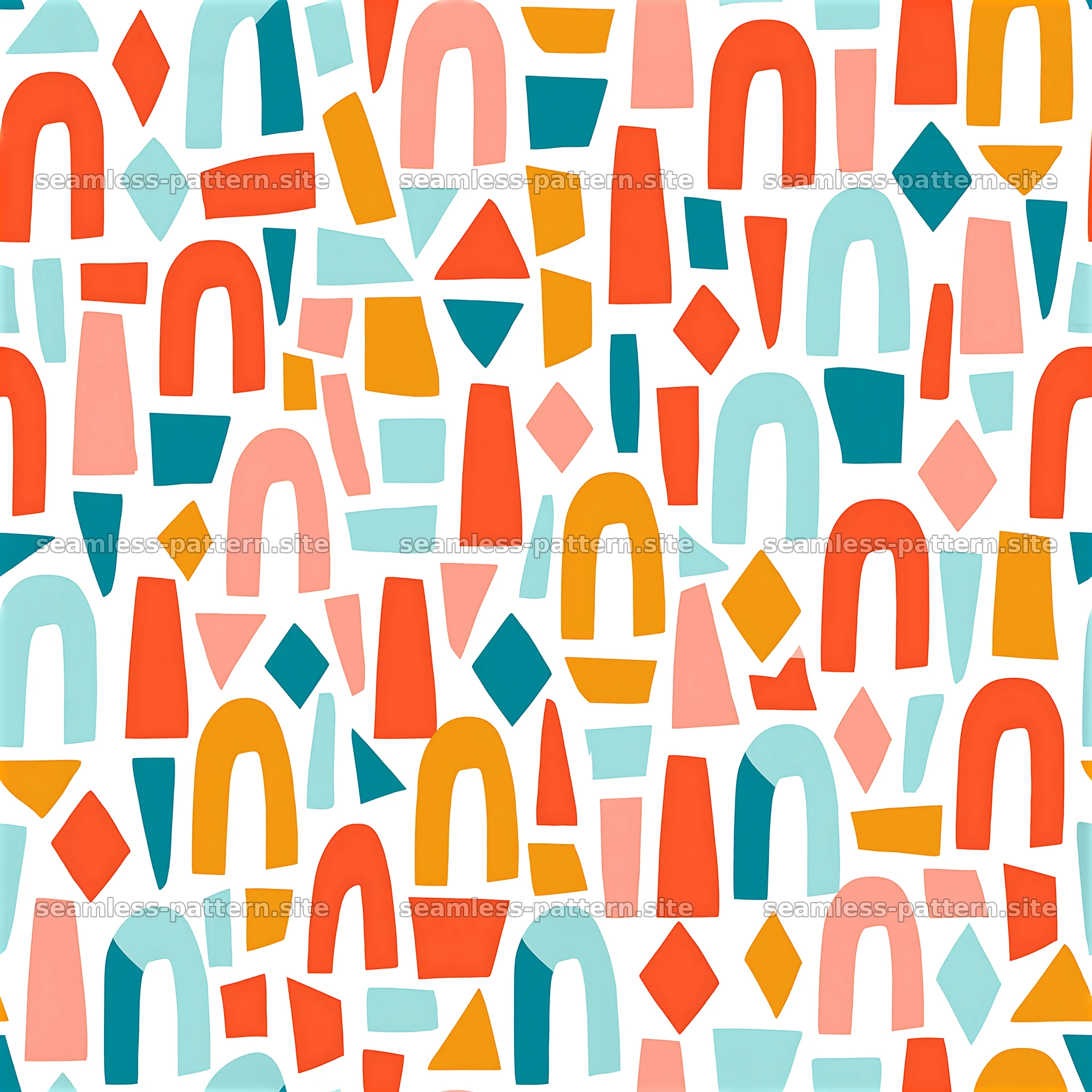 Bright coral shapes and geometric motifs in seamless pattern — seamless tileable pattern at 8192x8192