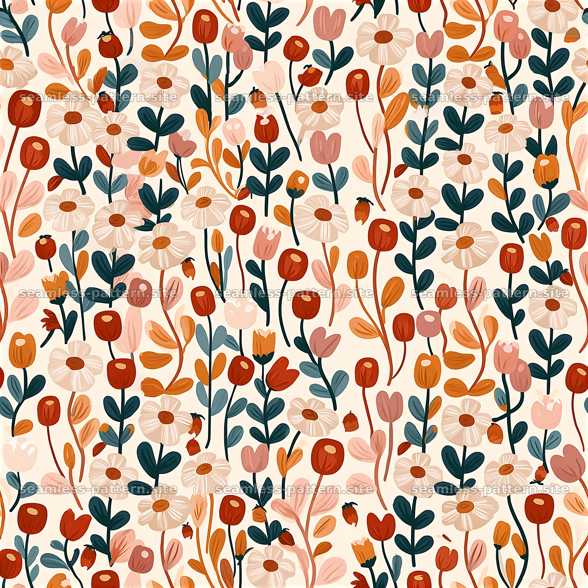 Colorful Retro Floral Seamless Pattern — seamless tileable pattern at 8192x8192