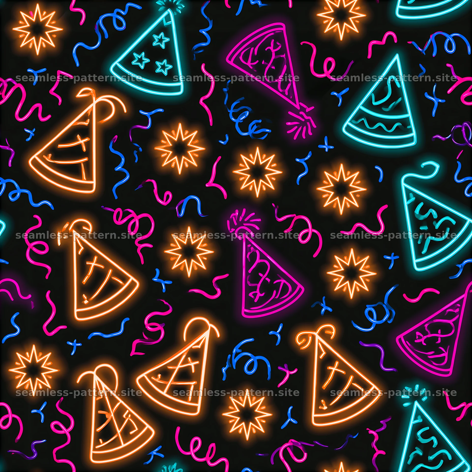 Colorful celebration party elements in a seamless pattern — seamless tileable pattern at 8192x8192