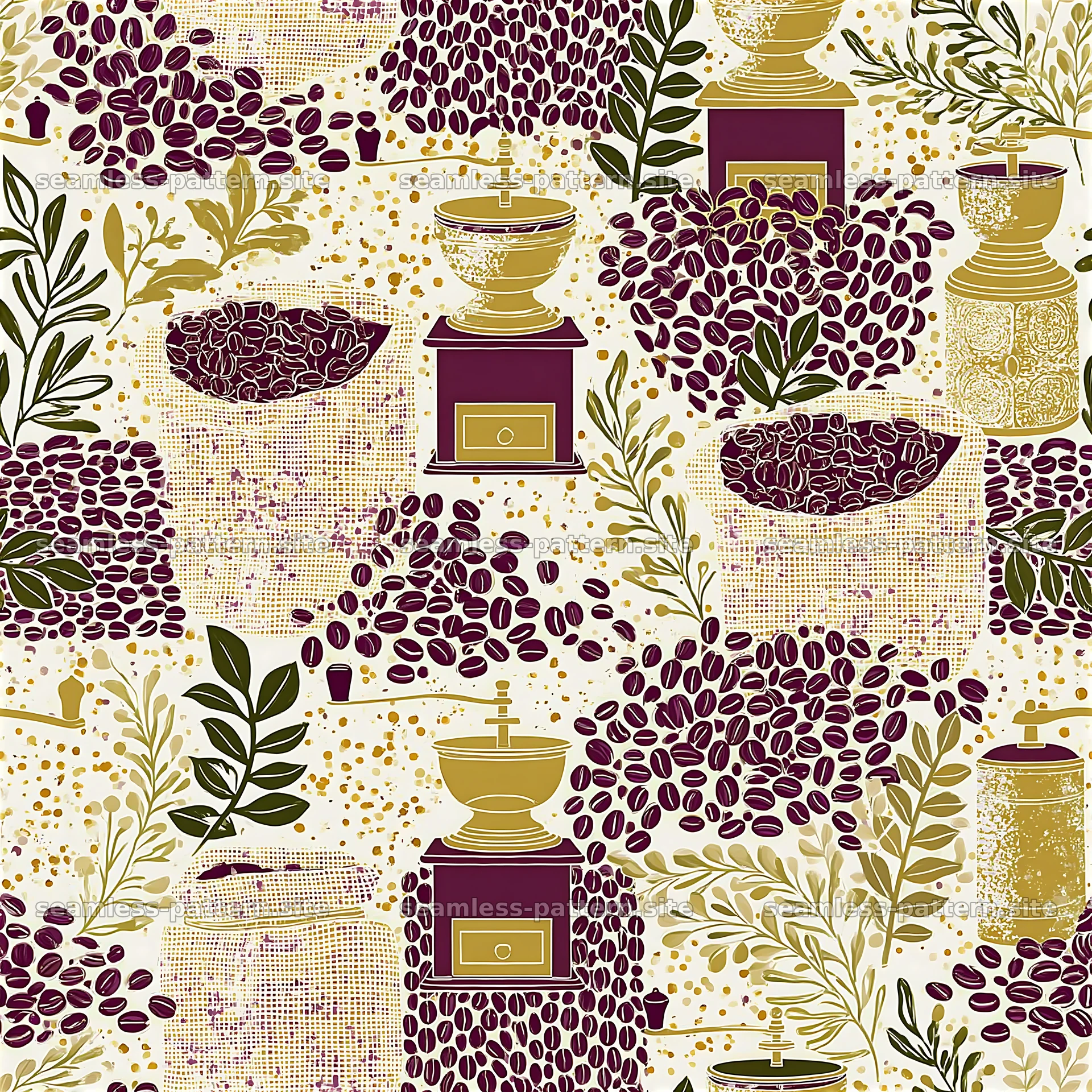 Vintage Coffee Beans and Roasting Equipment Seamless Pattern — seamless tileable pattern at 8192x8192