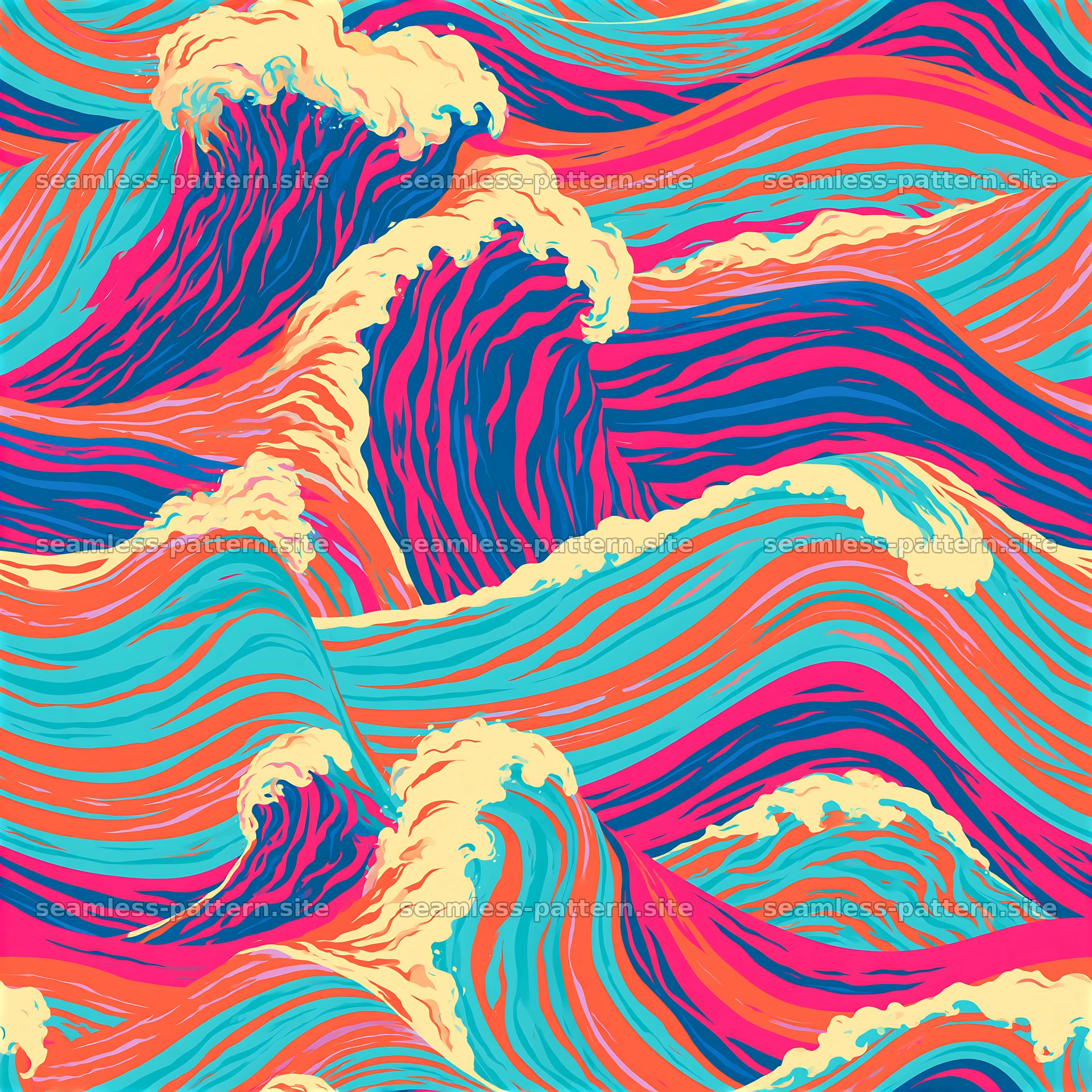 Colorful Ocean Waves Seamless Pattern — seamless tileable pattern at 8192x8192