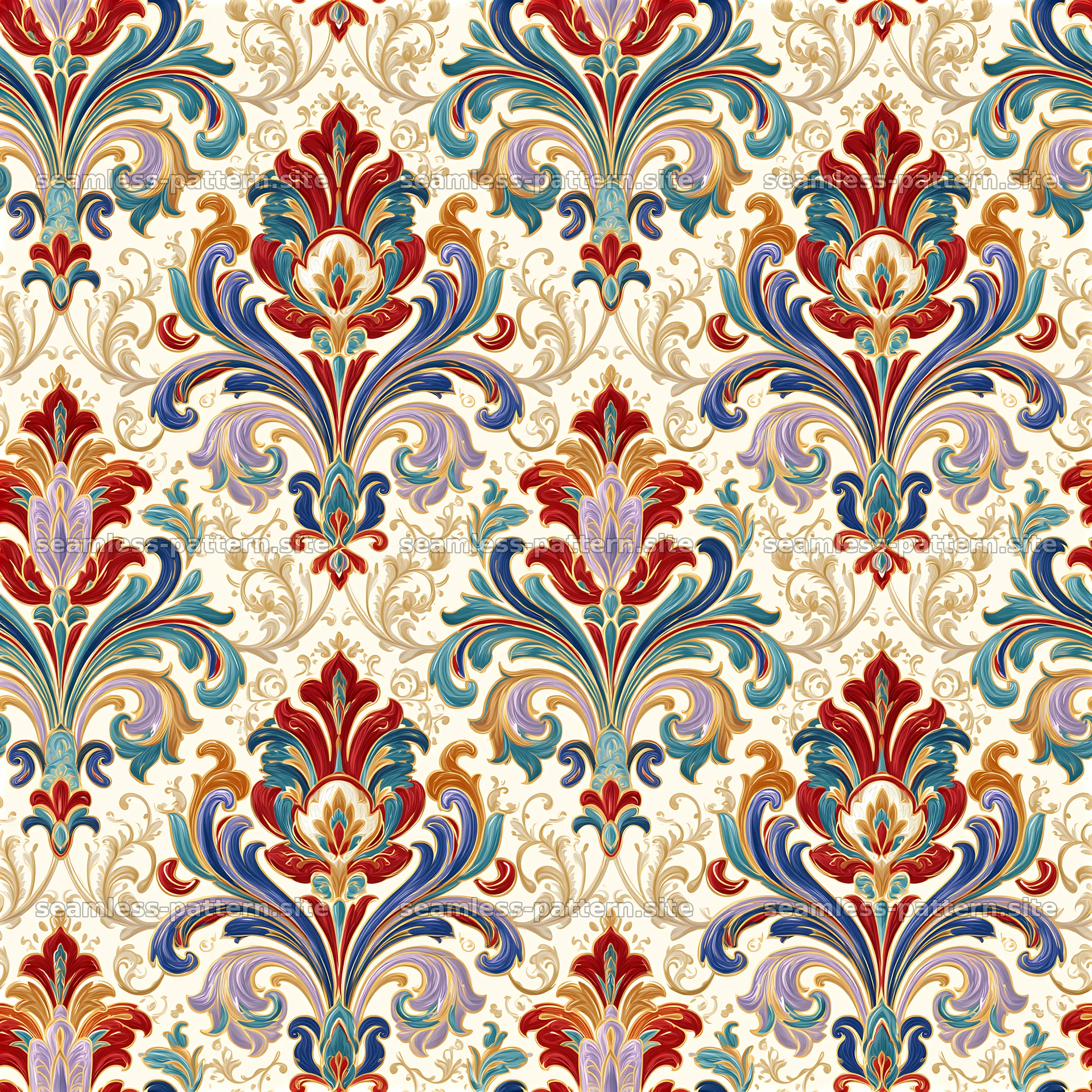 Colorful damask floral ornamental seamless pattern — seamless tileable pattern at 8192x8192