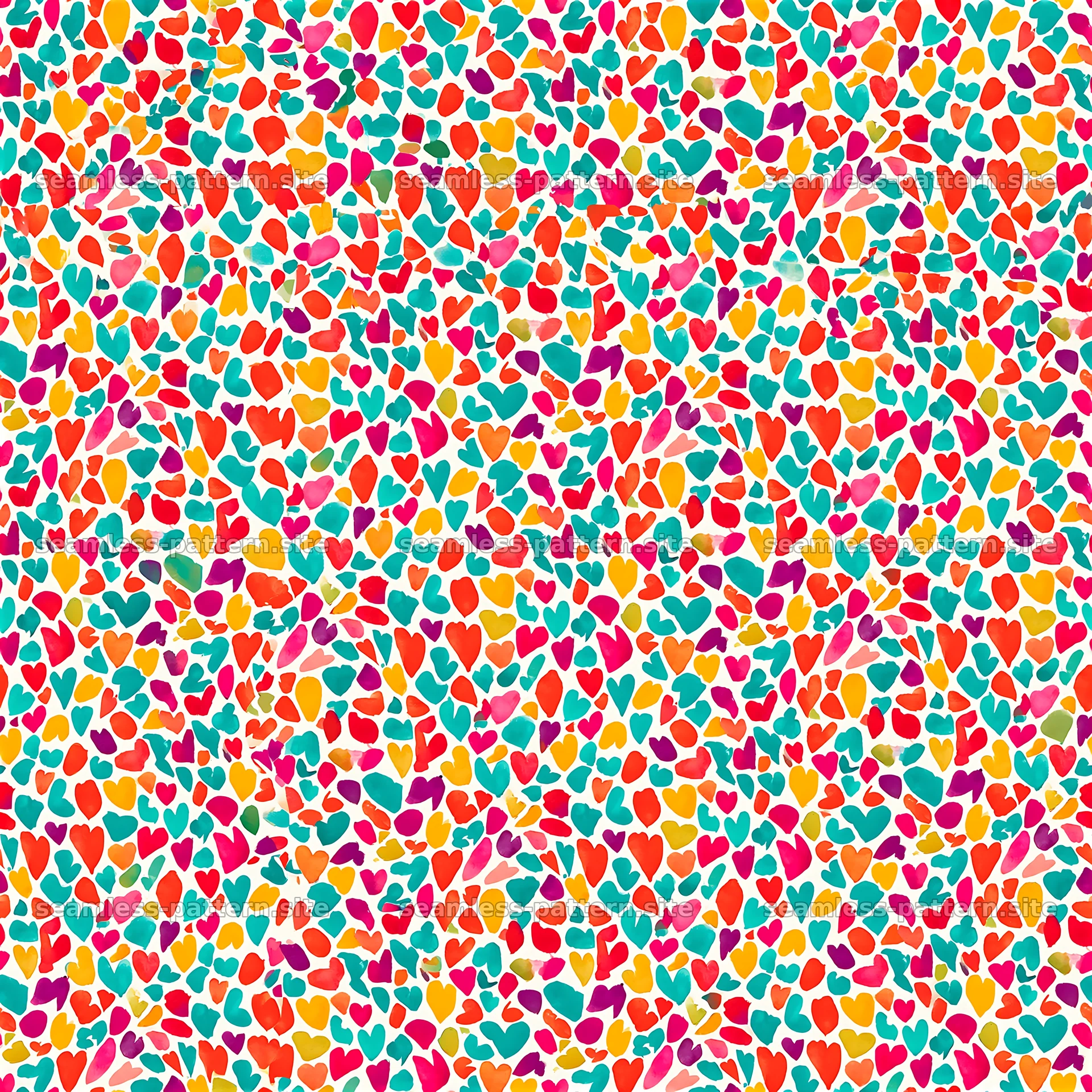 Colorful hearts in a seamless pattern design for creative projects — seamless tileable pattern at 8192x8192