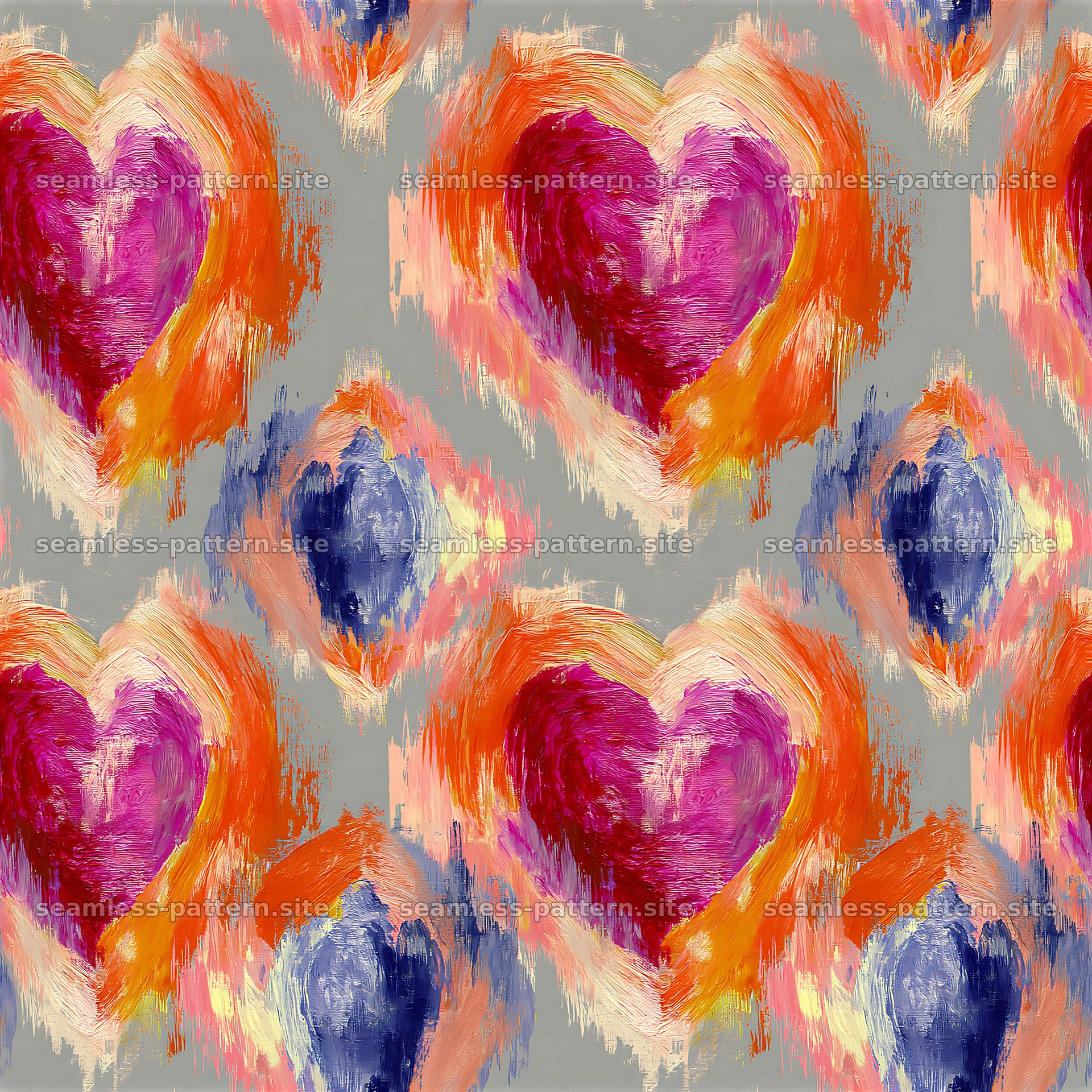 Vibrant Abstract Heart Brushstroke Seamless Pattern — seamless tileable pattern at 8192x8192
