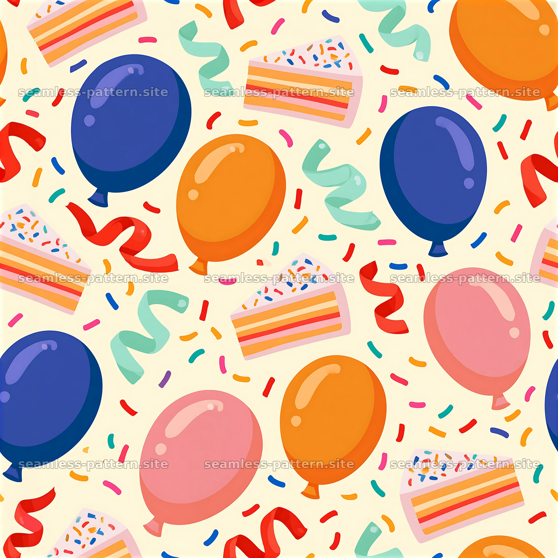 Bright balloons and festive cake decorations tileable pattern — seamless tileable pattern at 8192x8192