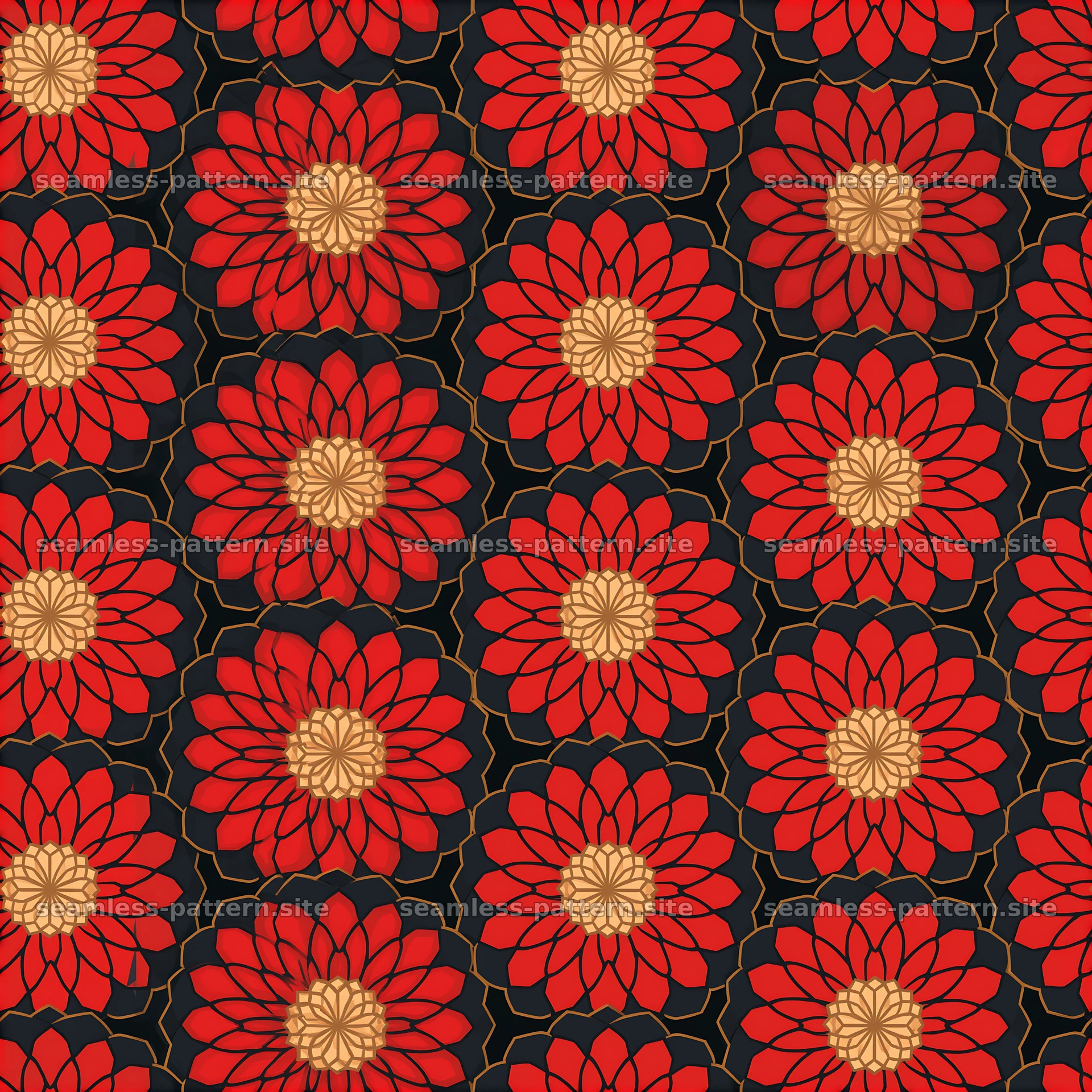 Geometric Red and Gold Flower Seamless Pattern — seamless tileable pattern at 8192x8192