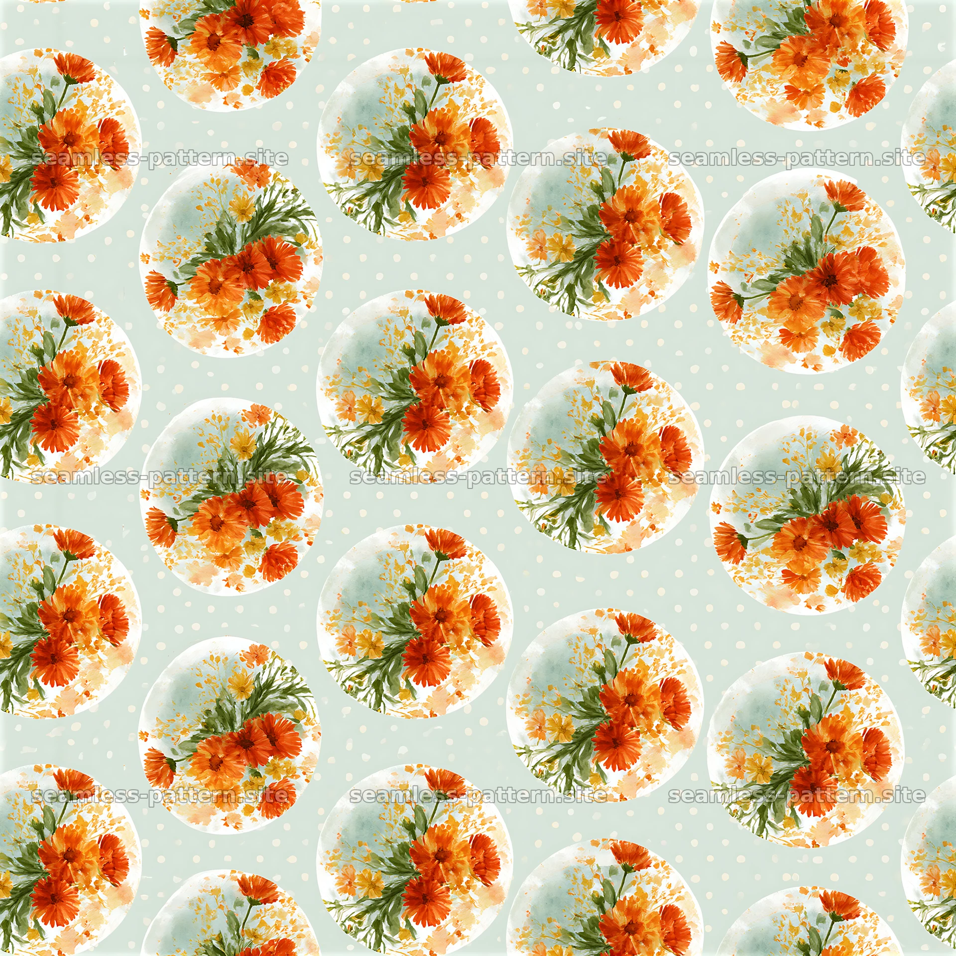 Watercolor Orange Flower Medallion Seamless Pattern — seamless tileable pattern at 8192x8192