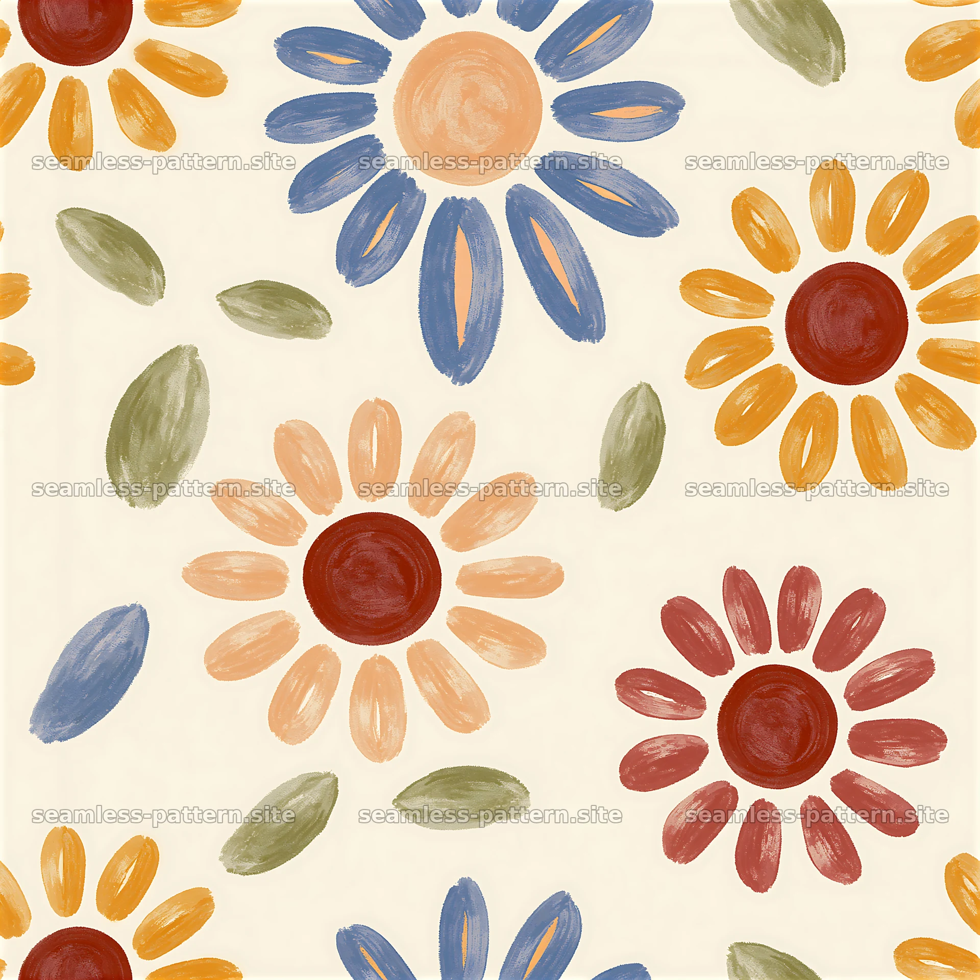 Colorful floral seamless pattern with circles and leaves design — seamless tileable pattern at 8192x8192